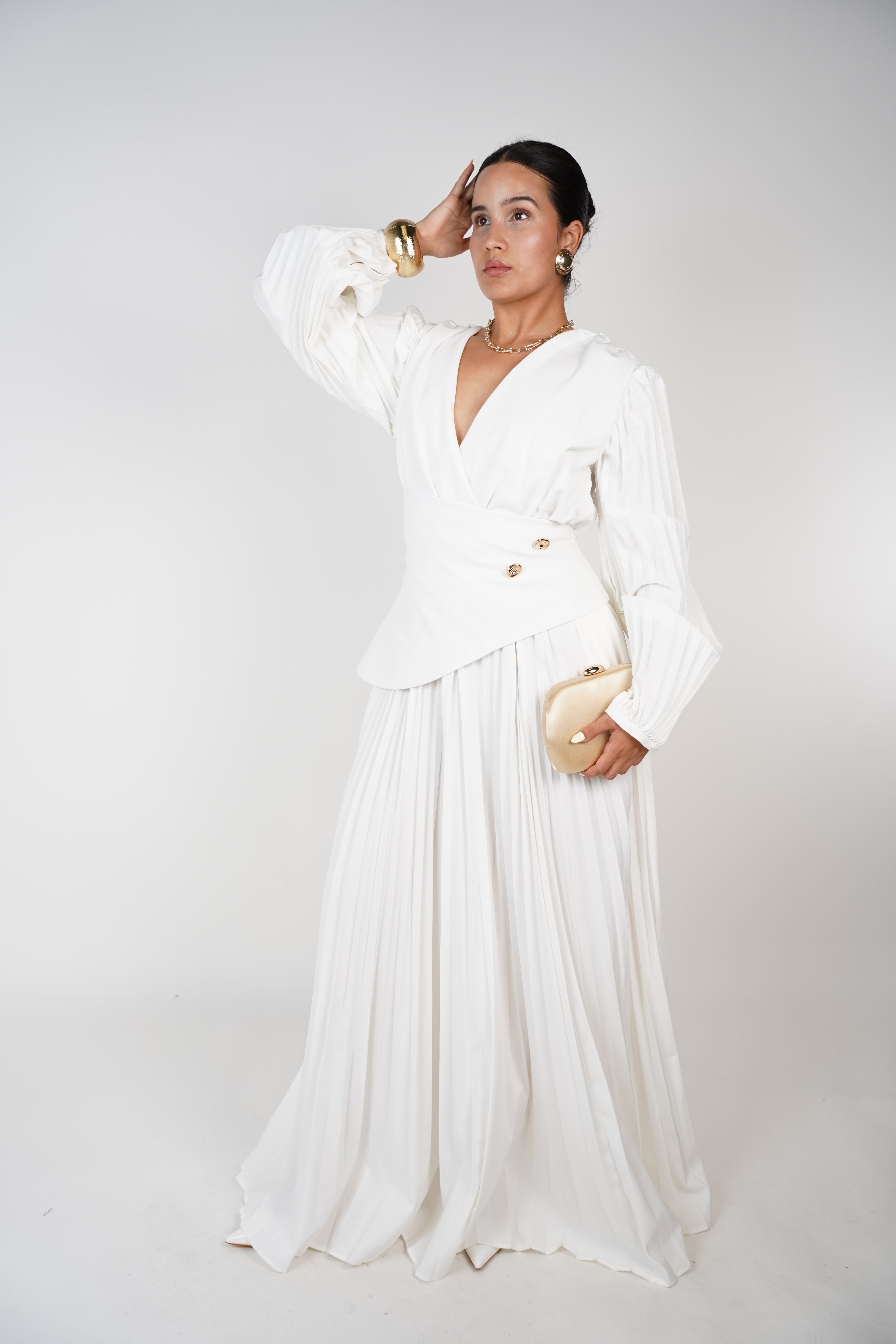 Jali Long Sleeve Formal Dress – Elegant, Pleated, and Perfect for Special Occasions