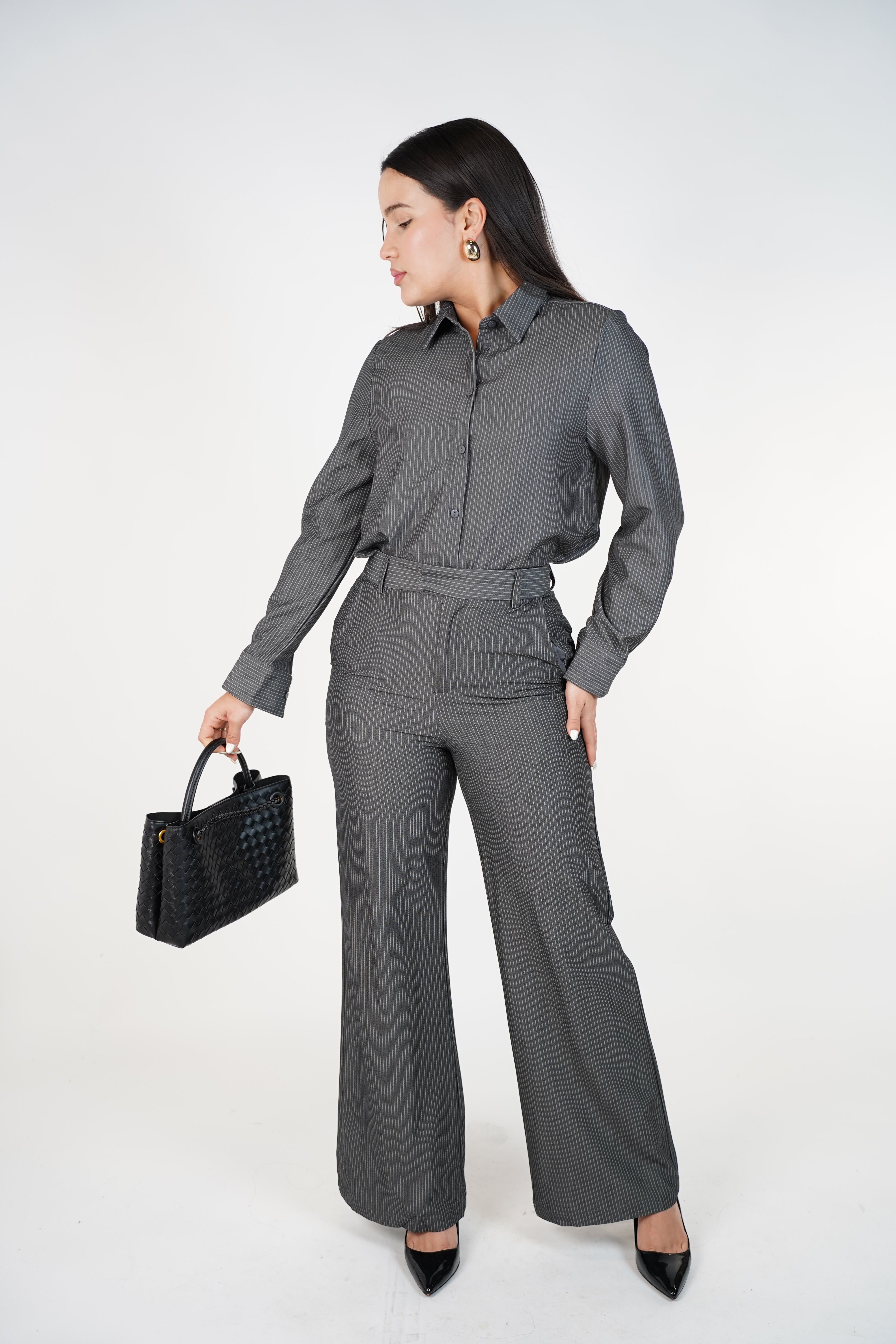 Belin Stripped Pants Set | Brown Striped Two-Piece Outfit