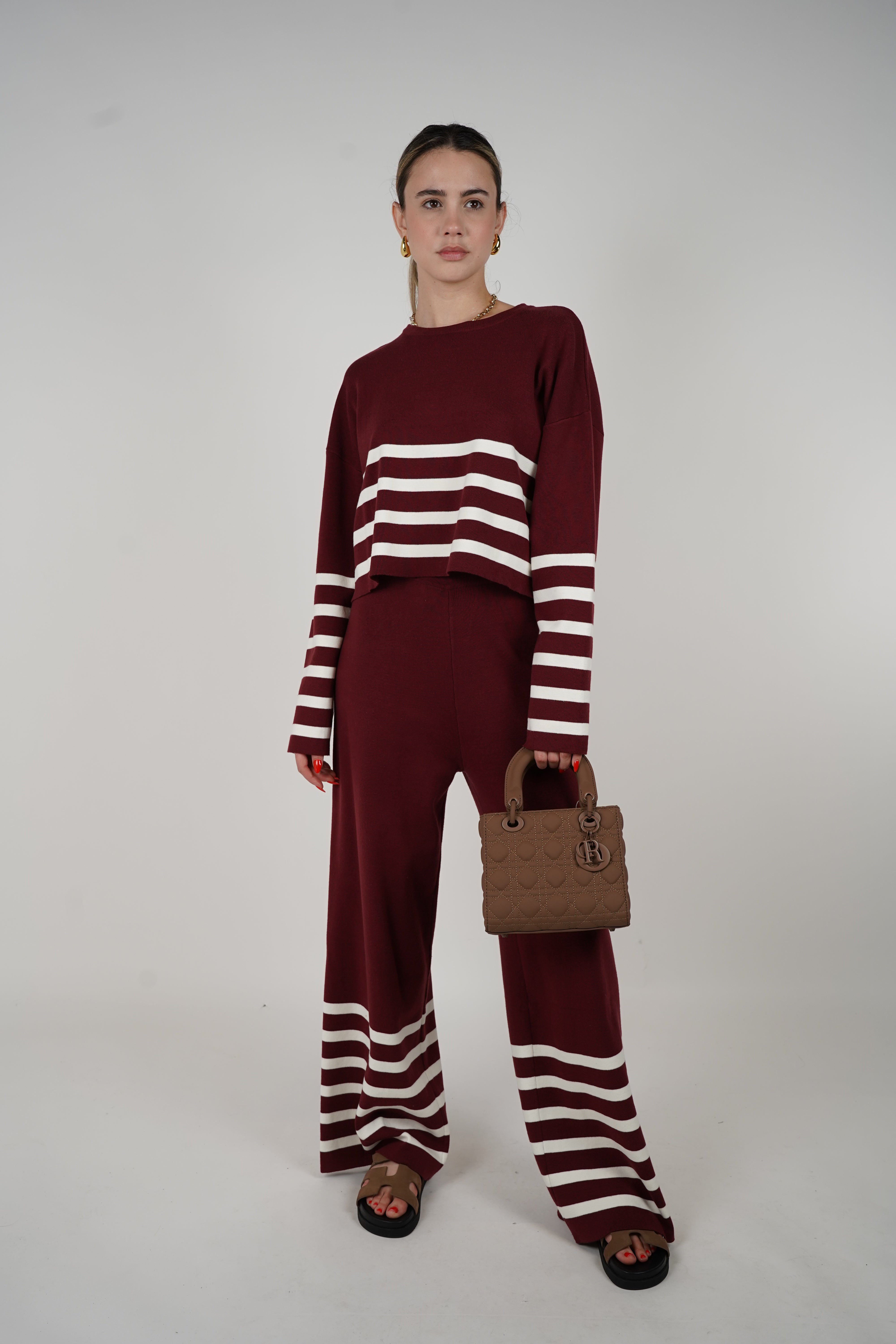 Vanessa Pants Set – Striped Knit Two-Piece Loungewear