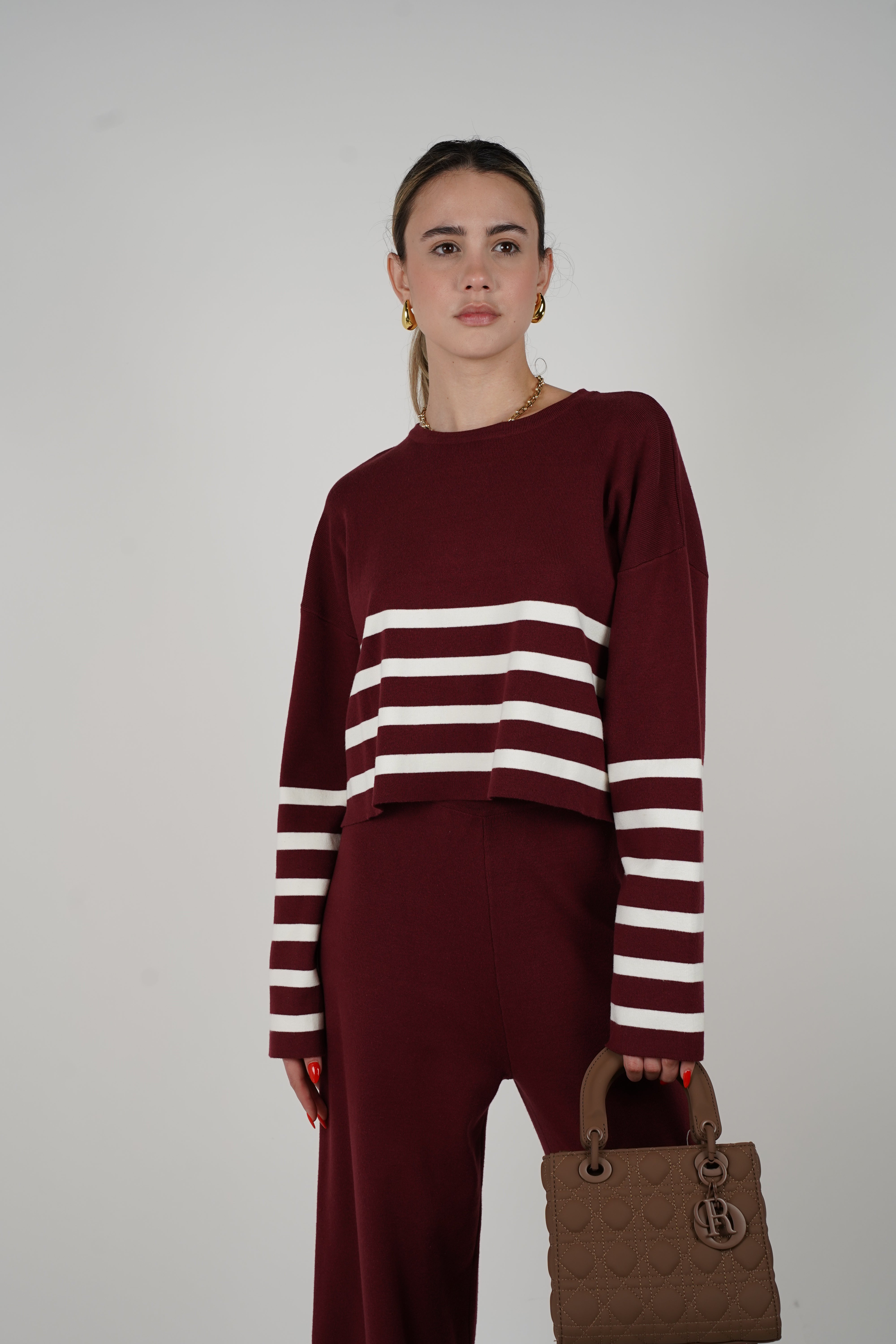 Vanessa Pants Set – Striped Knit Two-Piece Loungewear