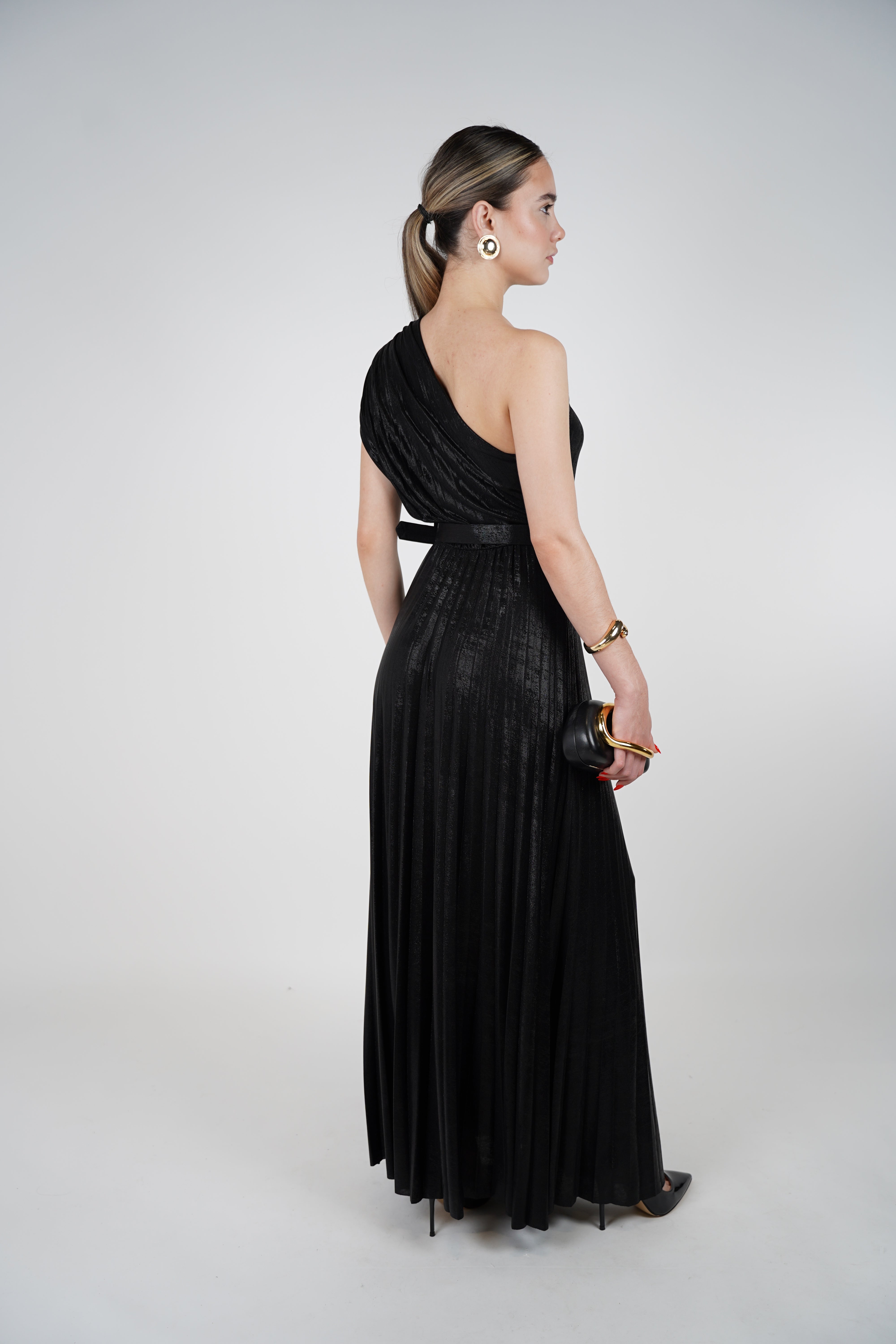 Mavis Laminated Dress – One-Shoulder Evening Elegance