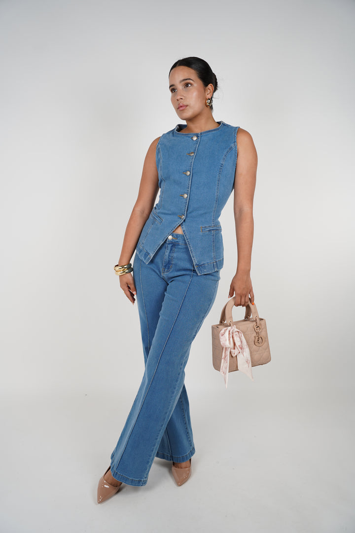 Calico Set – Tailored Denim Vest & Flare Pants Combo