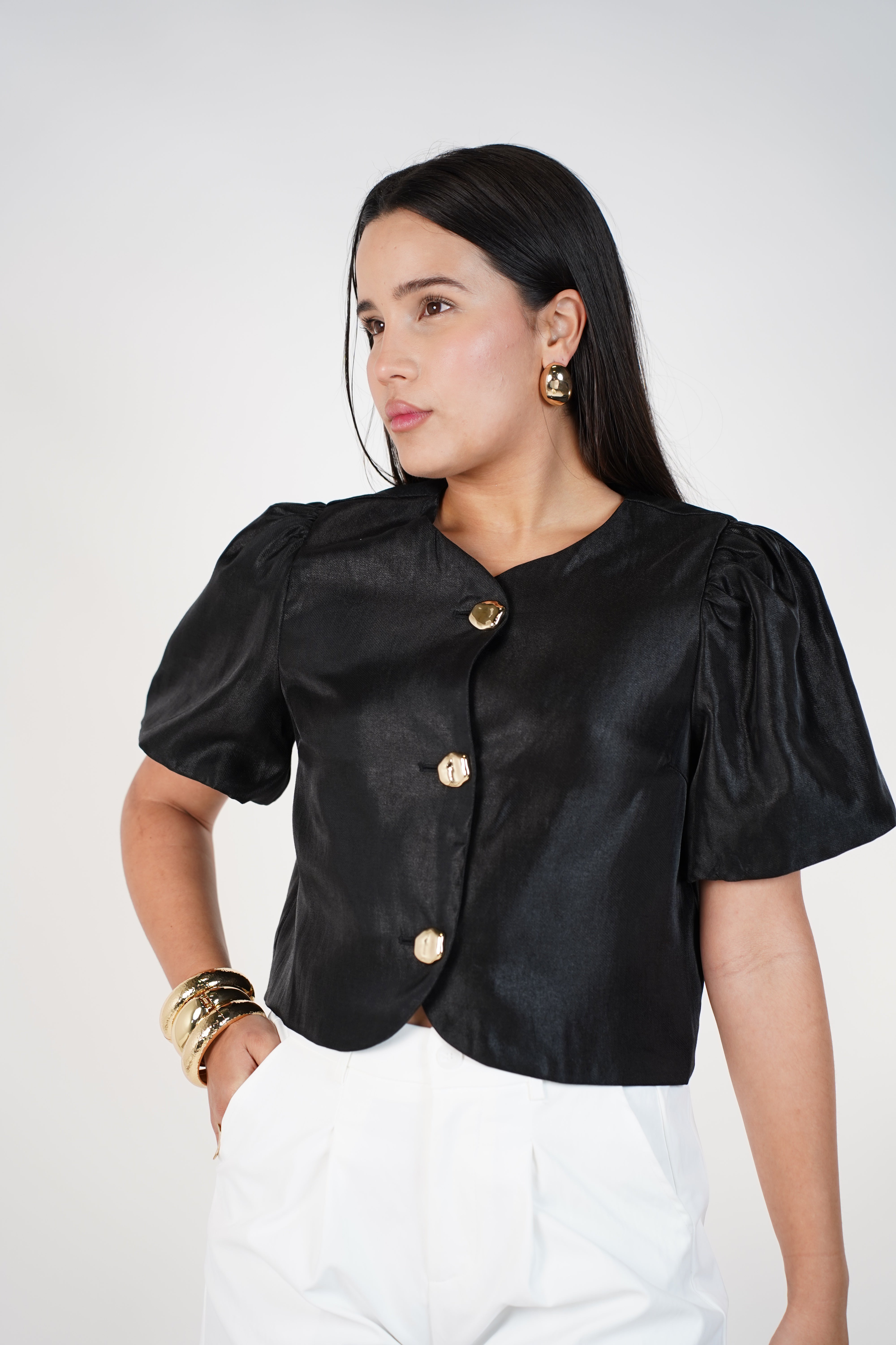 Navie Puff Sleeve Blouse – Elegant Plum Statement Top