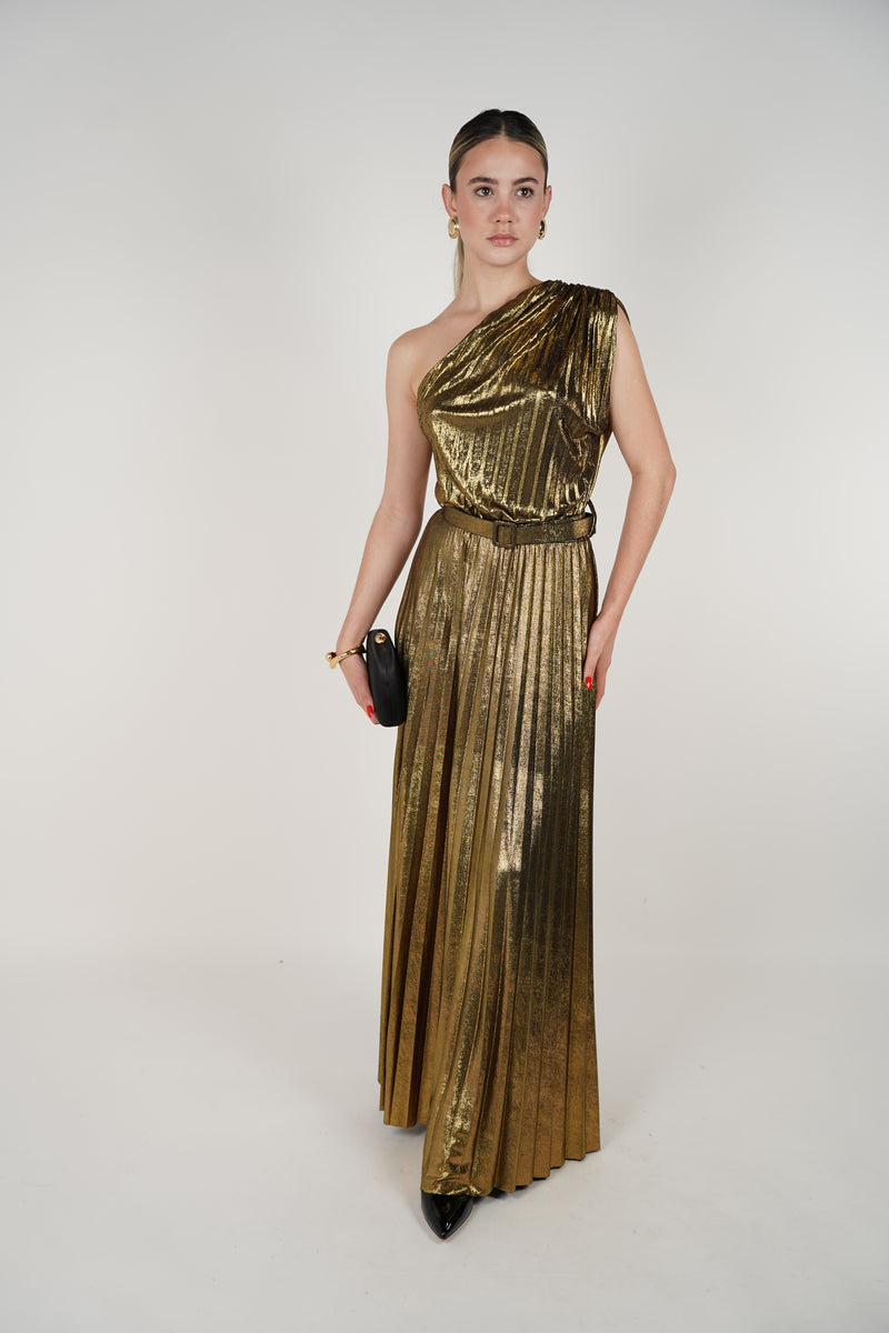 Mavis Laminated Dress – One-Shoulder Evening Elegance