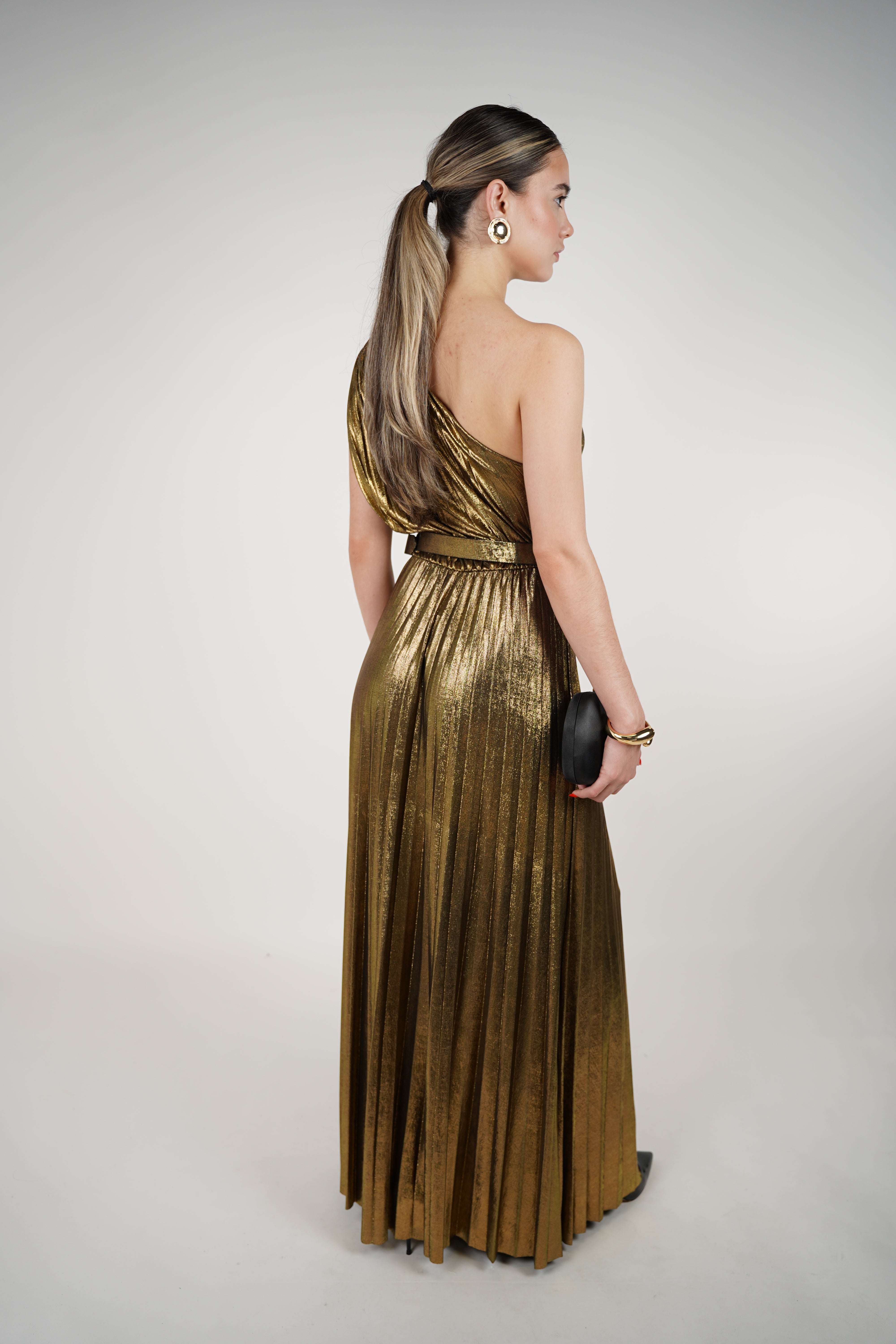 Mavis Laminated Dress – One-Shoulder Evening Elegance