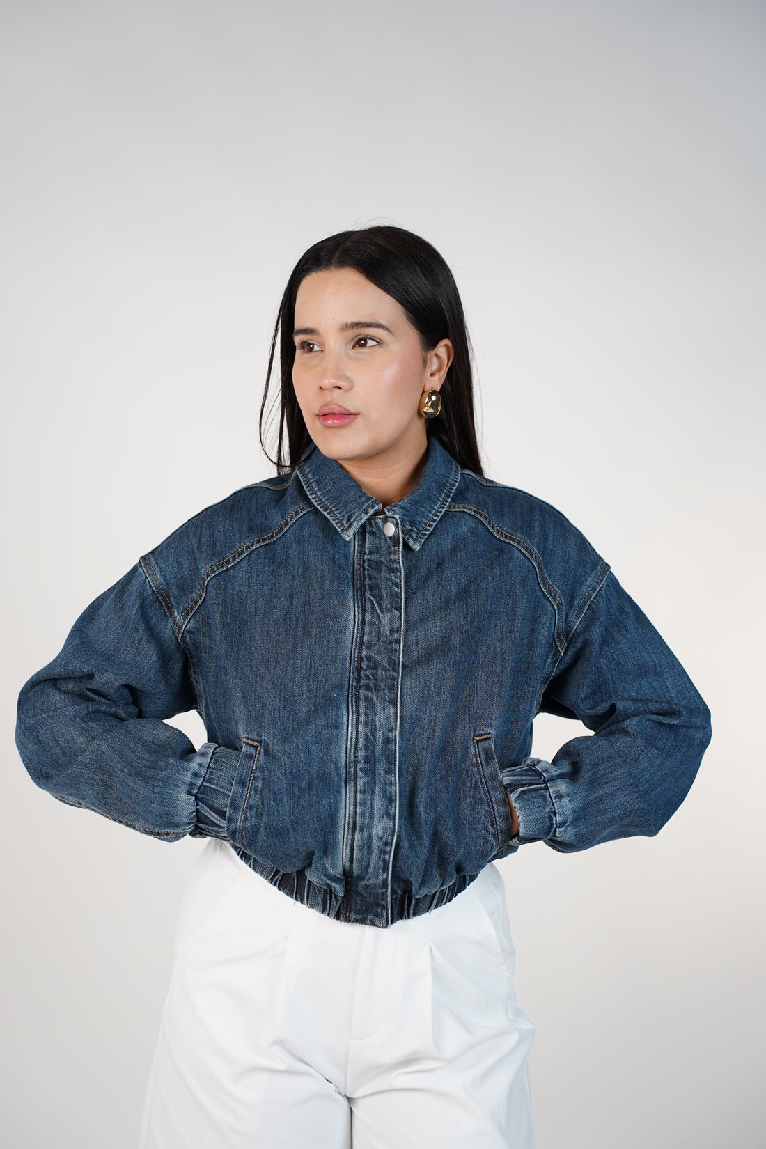Valence Denim Bomber Jacket – Structured Cropped Denim Essential