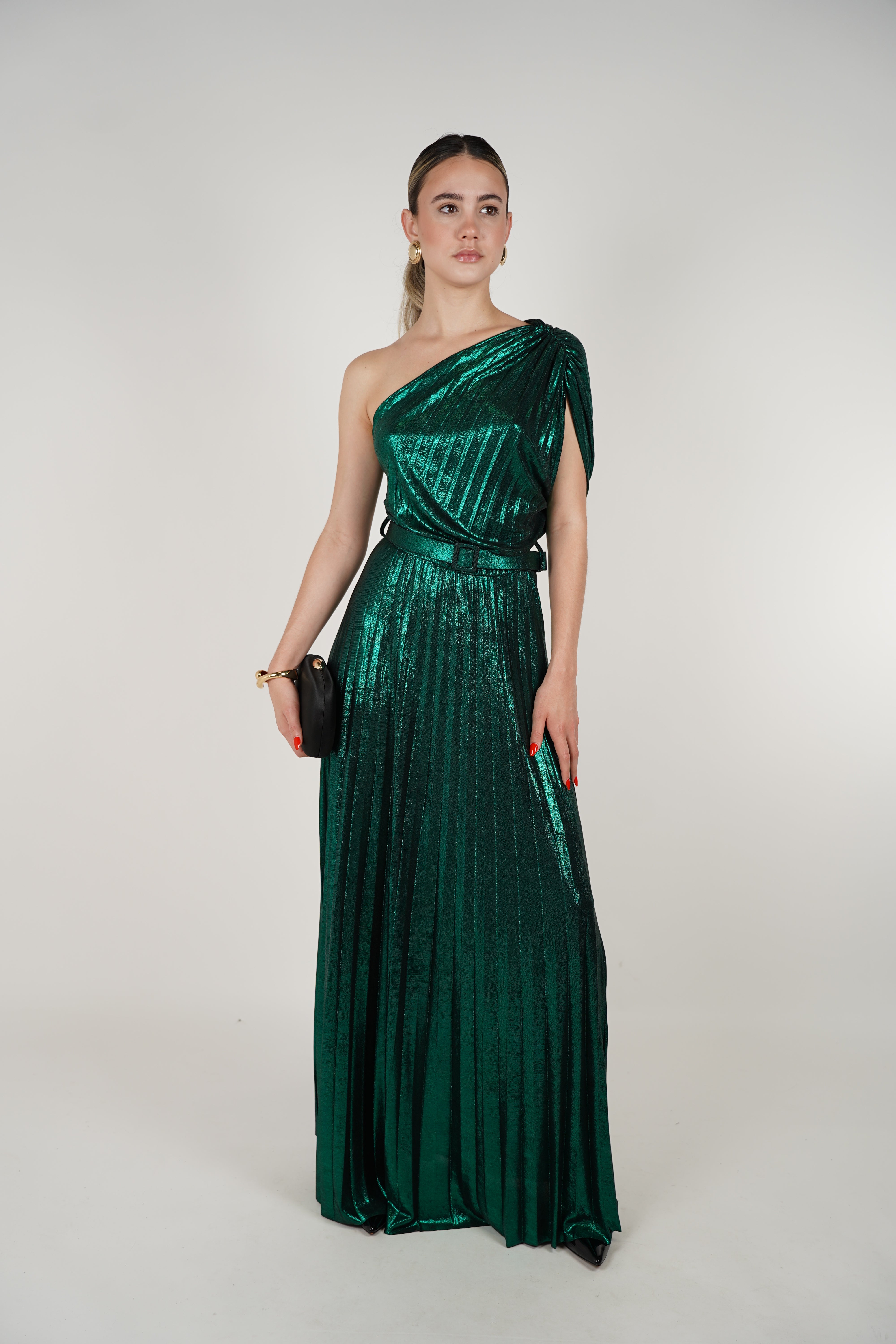 Mavis Laminated Dress – One-Shoulder Evening Elegance