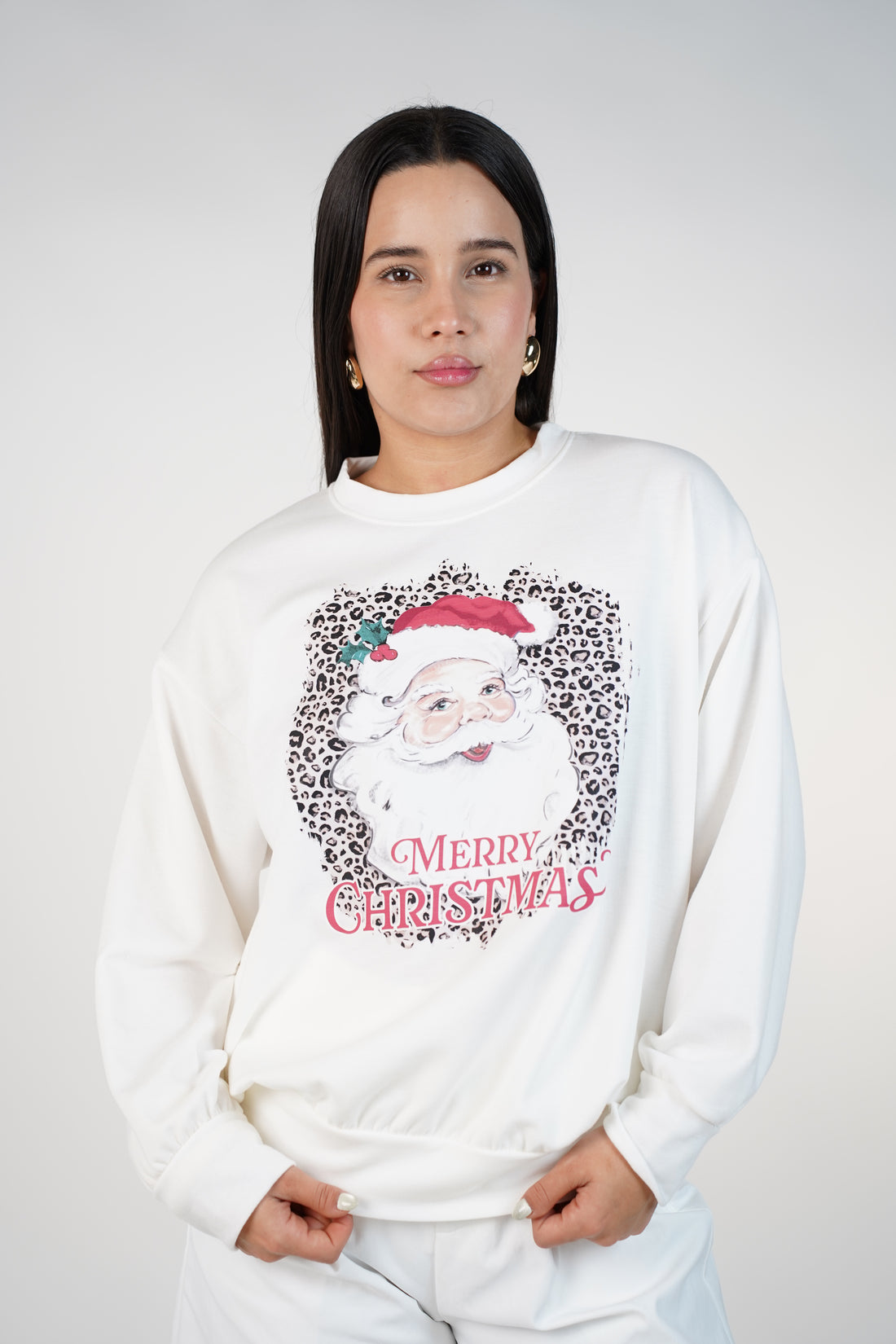Santa Leopard Merry Christmas Sweater – Festive Graphic Holiday Knit