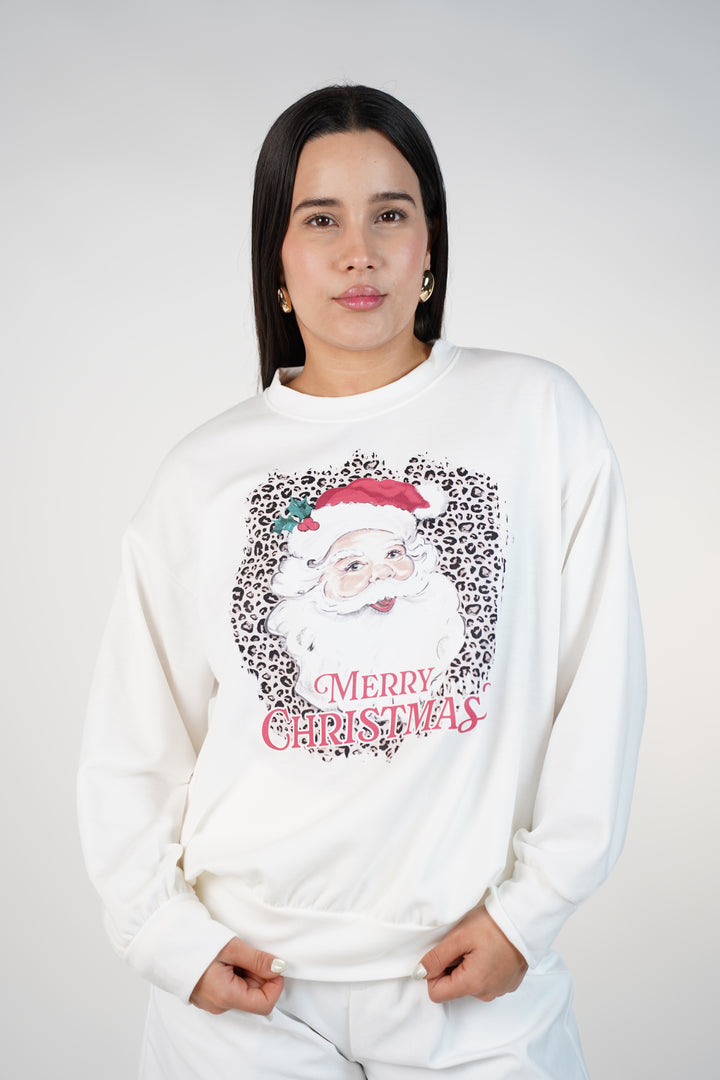 Santa Leopard Merry Christmas Sweater – Festive Graphic Holiday Knit