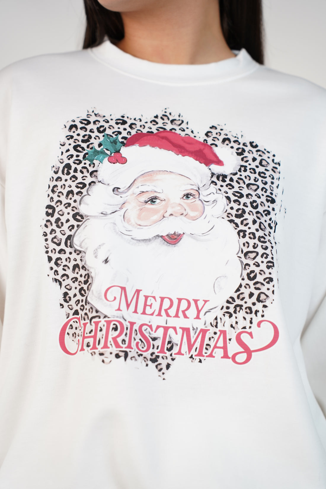 Santa Leopard Merry Christmas Sweater – Festive Graphic Holiday Knit
