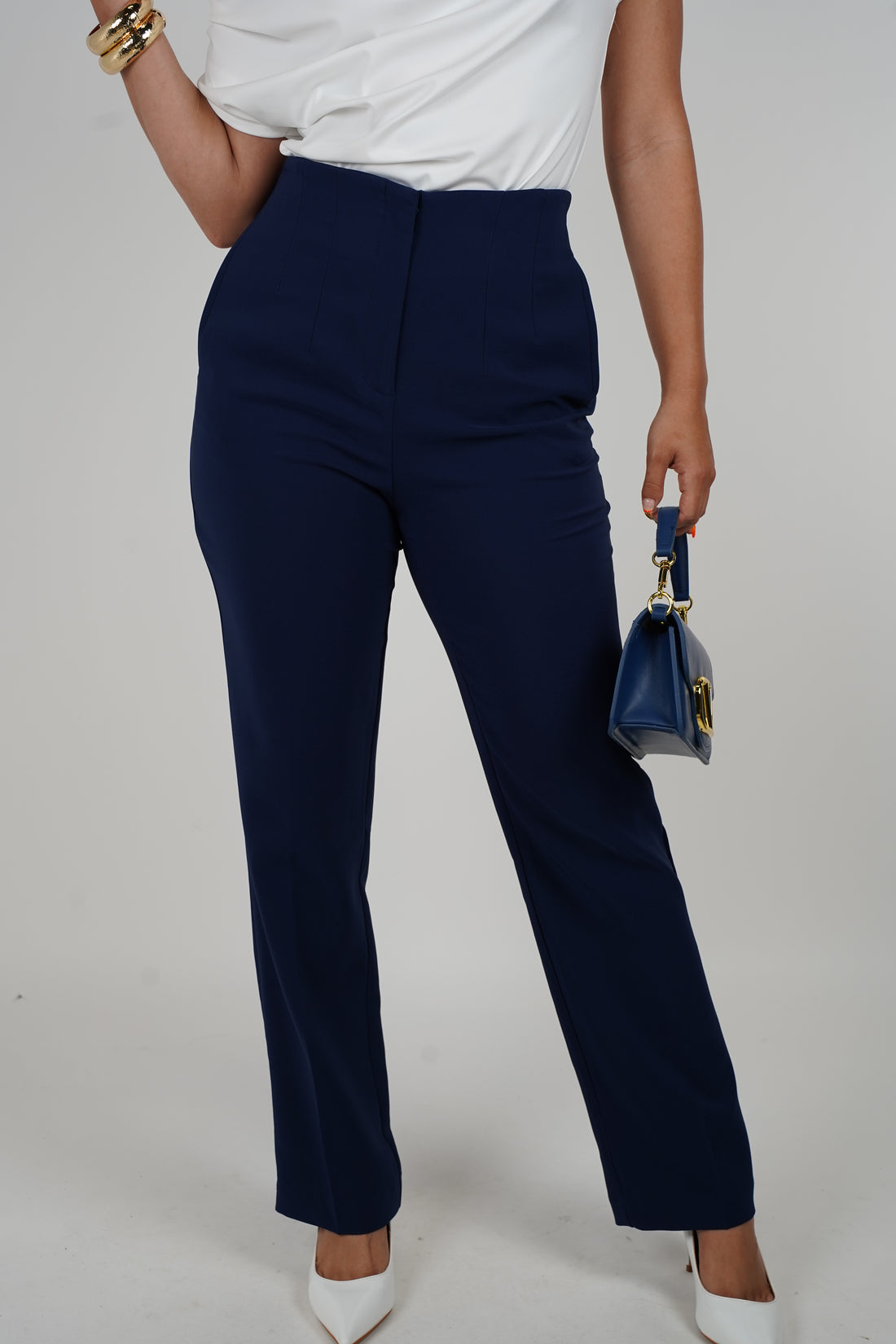 Michel Pants – Sleek Navy High-Waisted Trousers