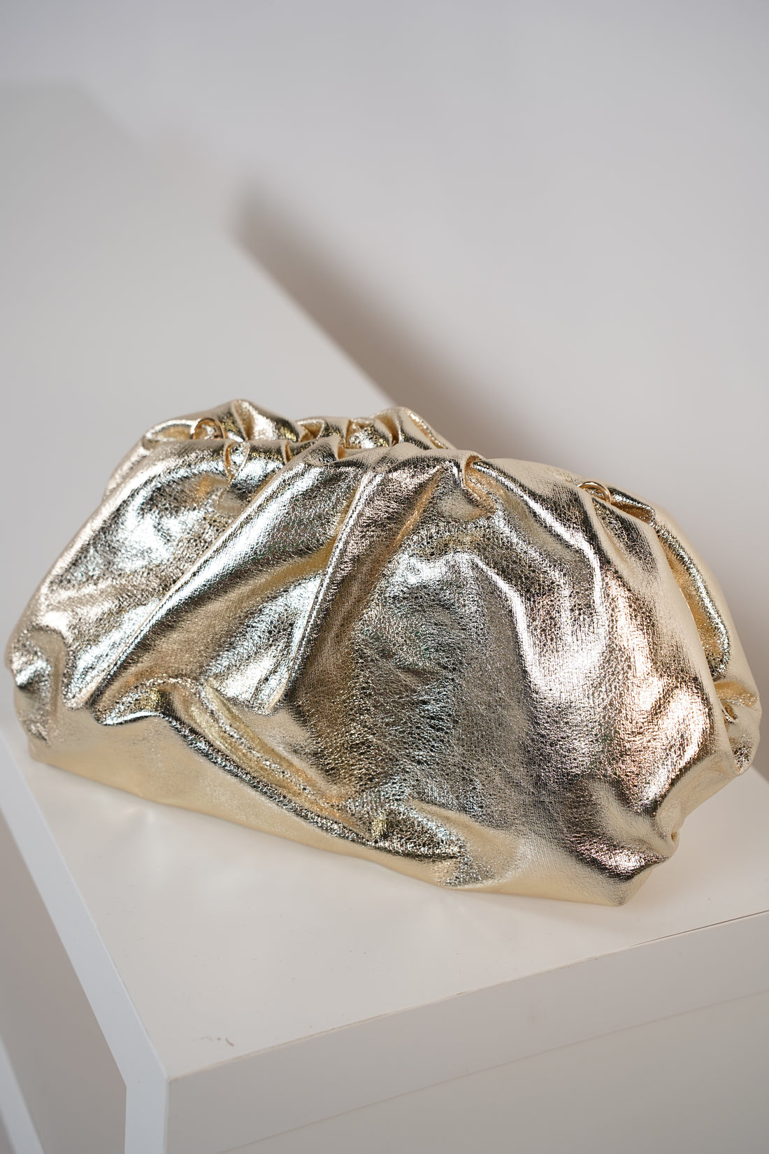 Noeline Soft Clutch – Metallic Ruched Statement Bag