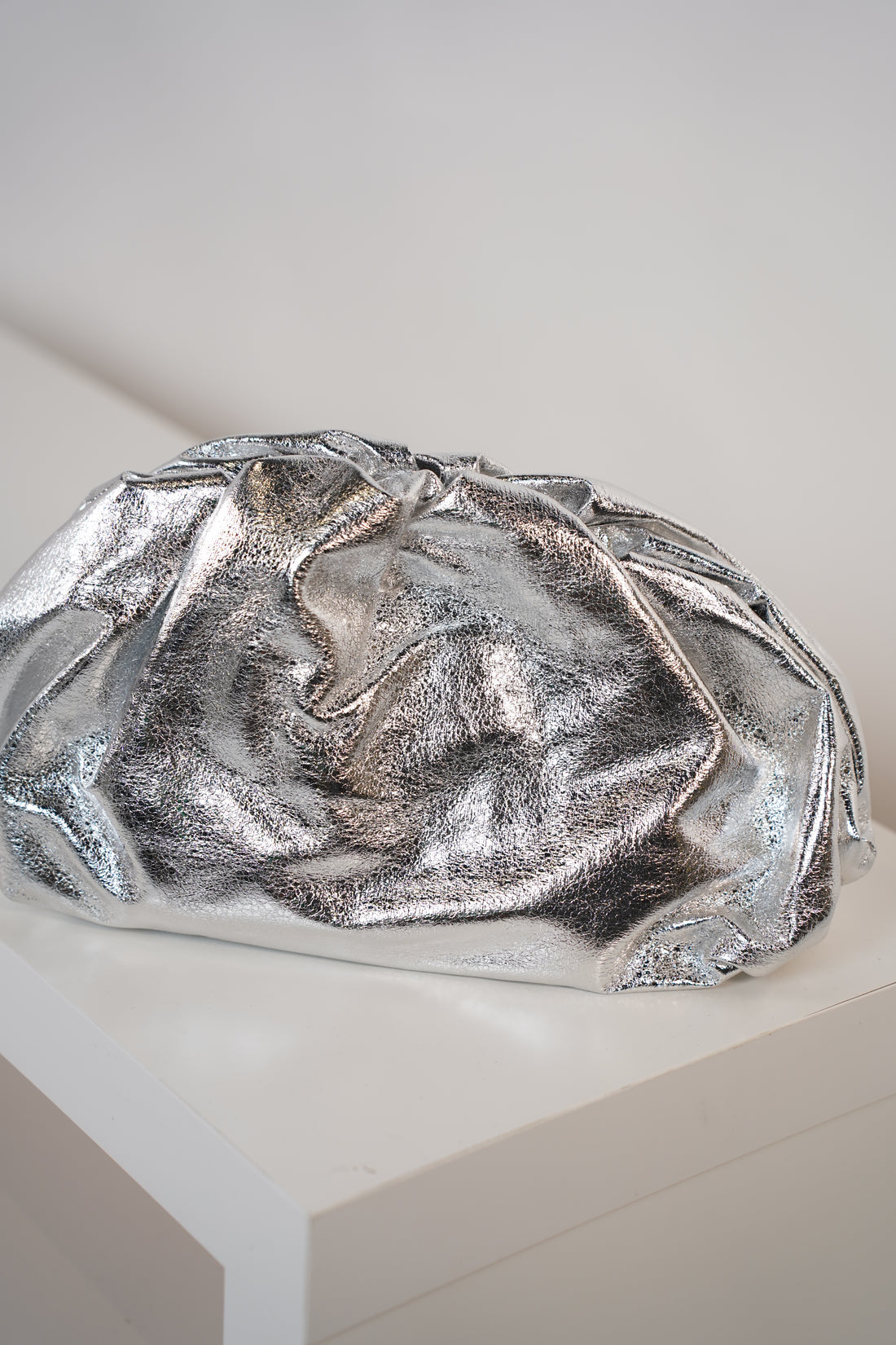 Noeline Soft Clutch – Metallic Ruched Statement Bag