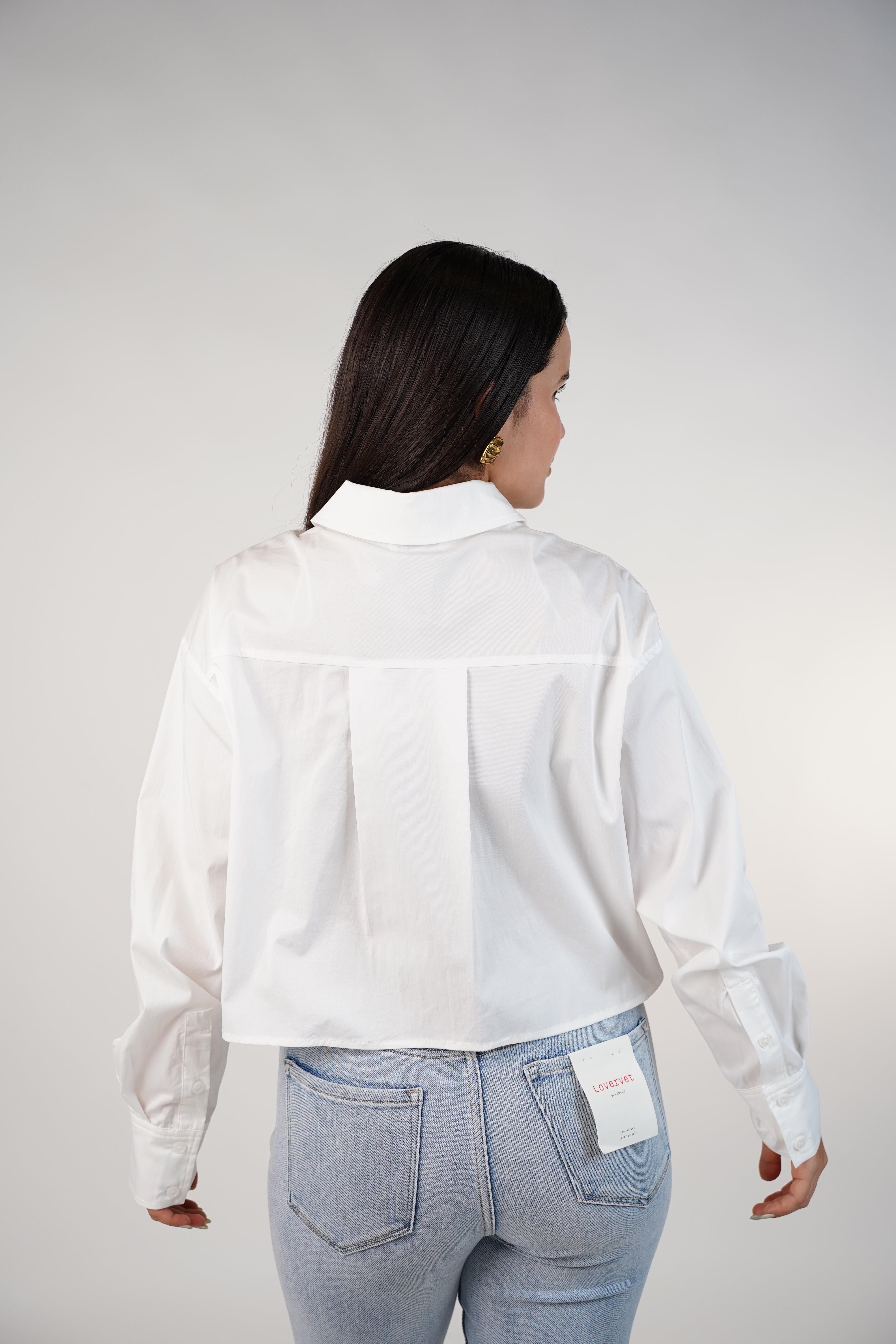 Elvoria Front Pockets Button Down – Modern Cropped Poplin Shirt