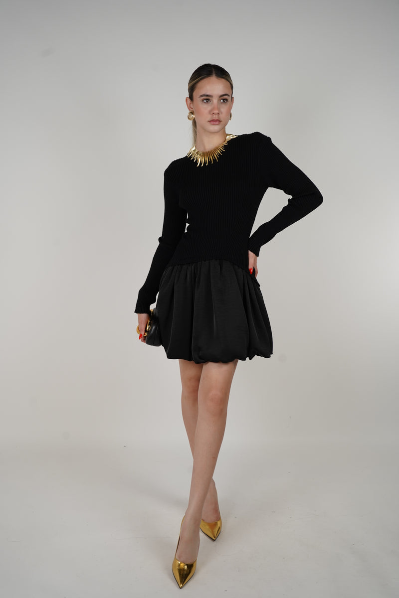 Arianna Balloon Mini Dress – Sleek, Sculpted & Statement-Making