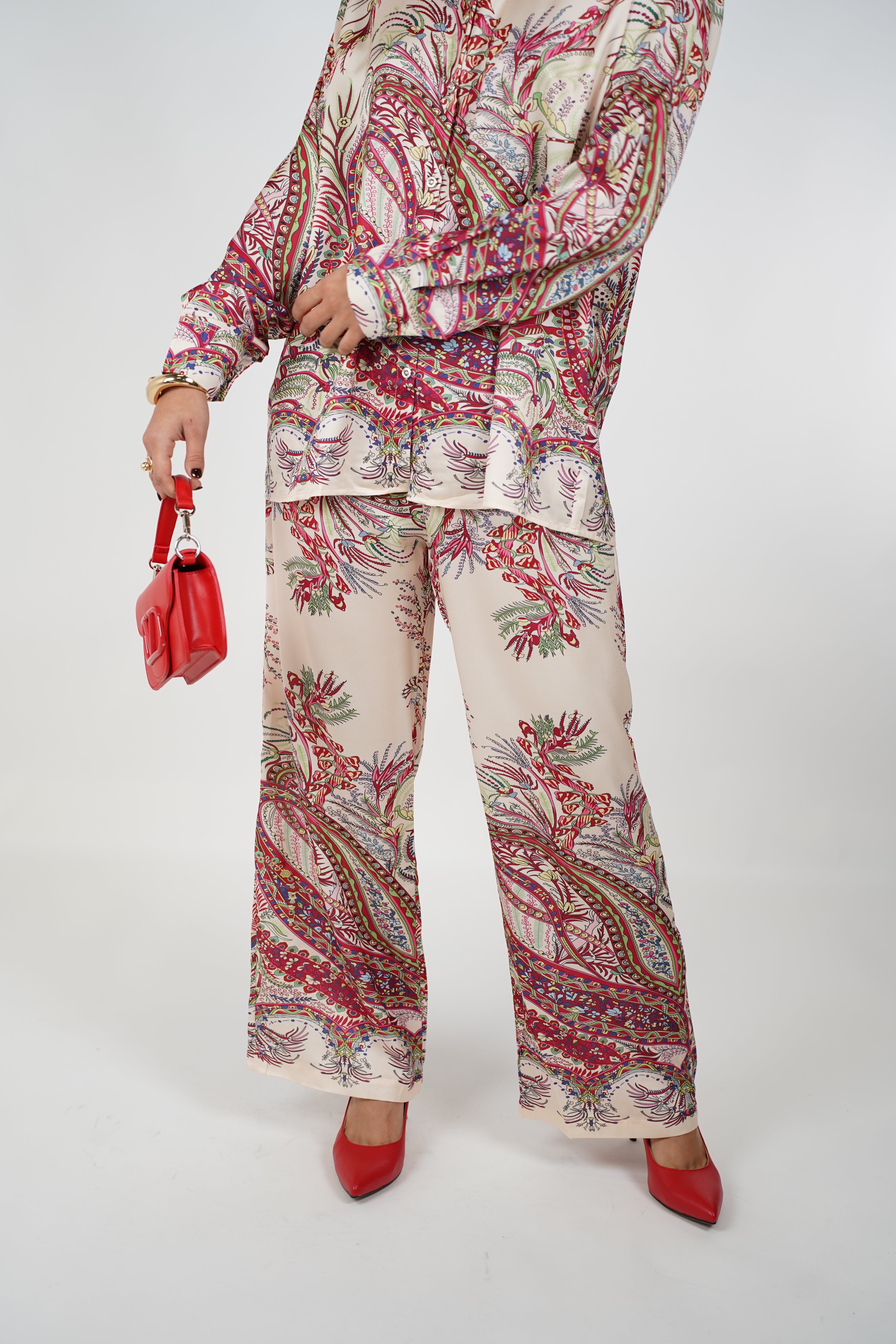 Enya Floral Pants Set – Satin Bloom Elegance