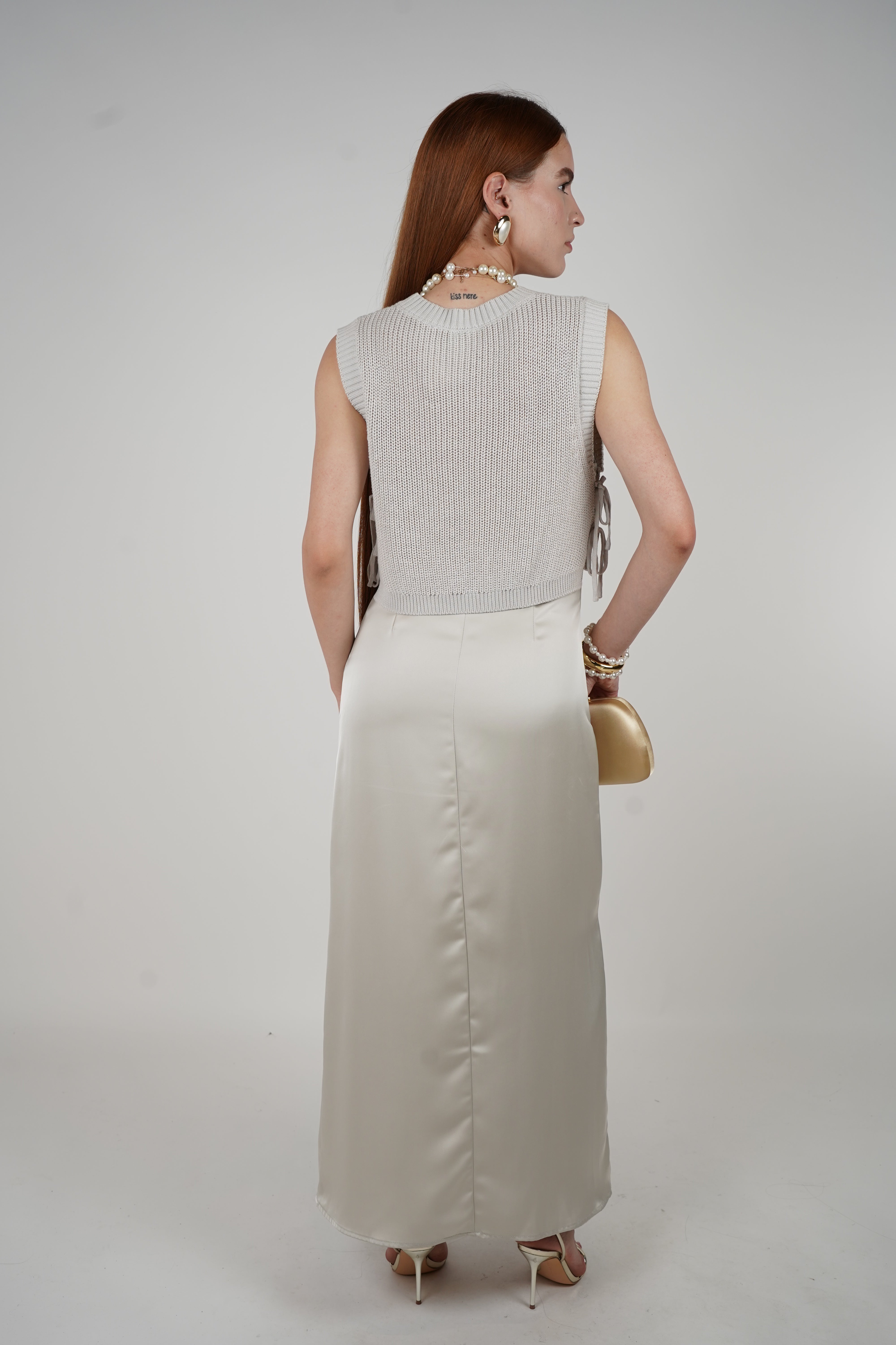 Conjunto de vestido de satén