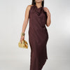 Mariela Satin Lace Dress – Elegant Cowl Neck Maxi