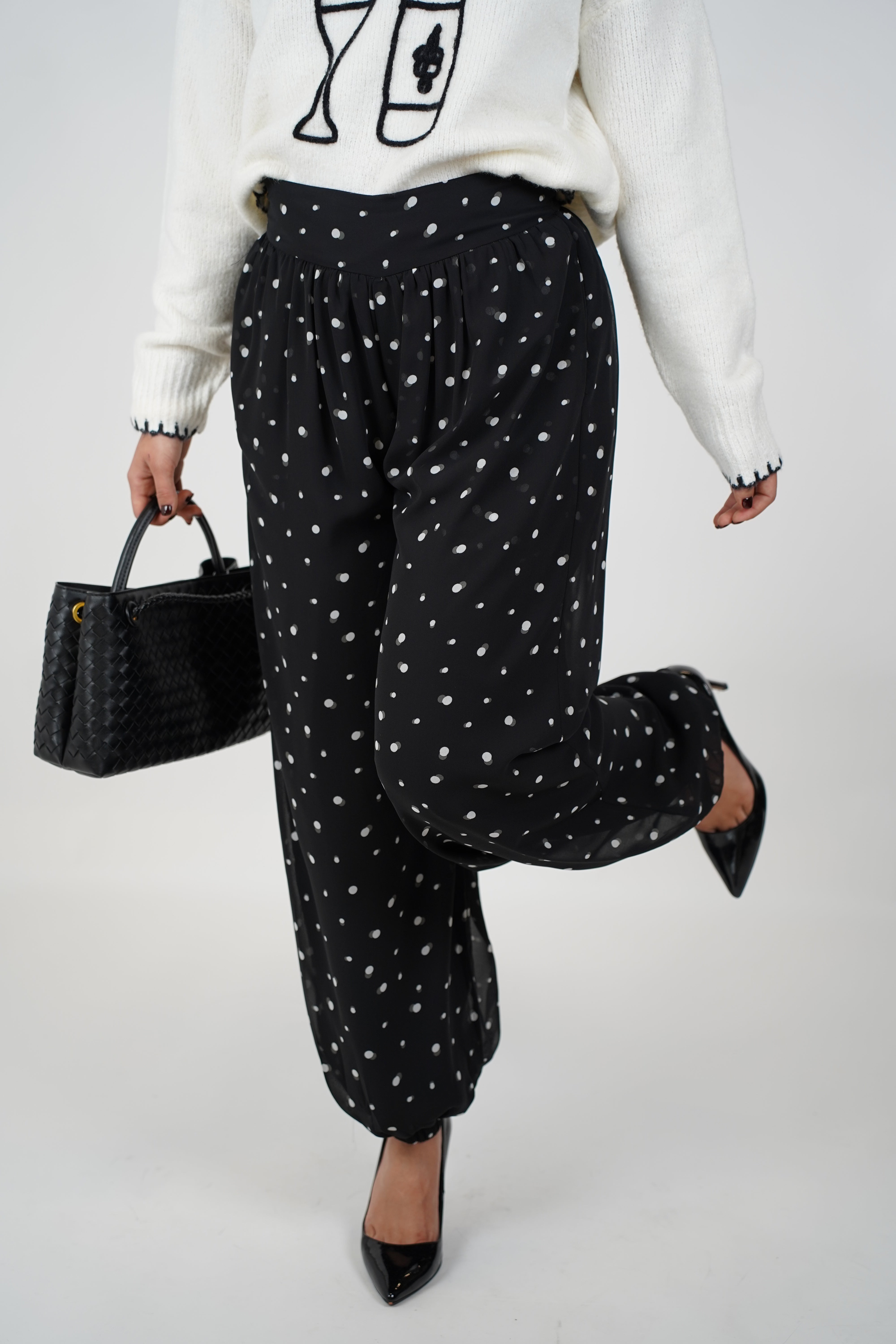 Firaye Polka Dot Aladdin Joggers – Effortless Comfort with Chic Playfulness