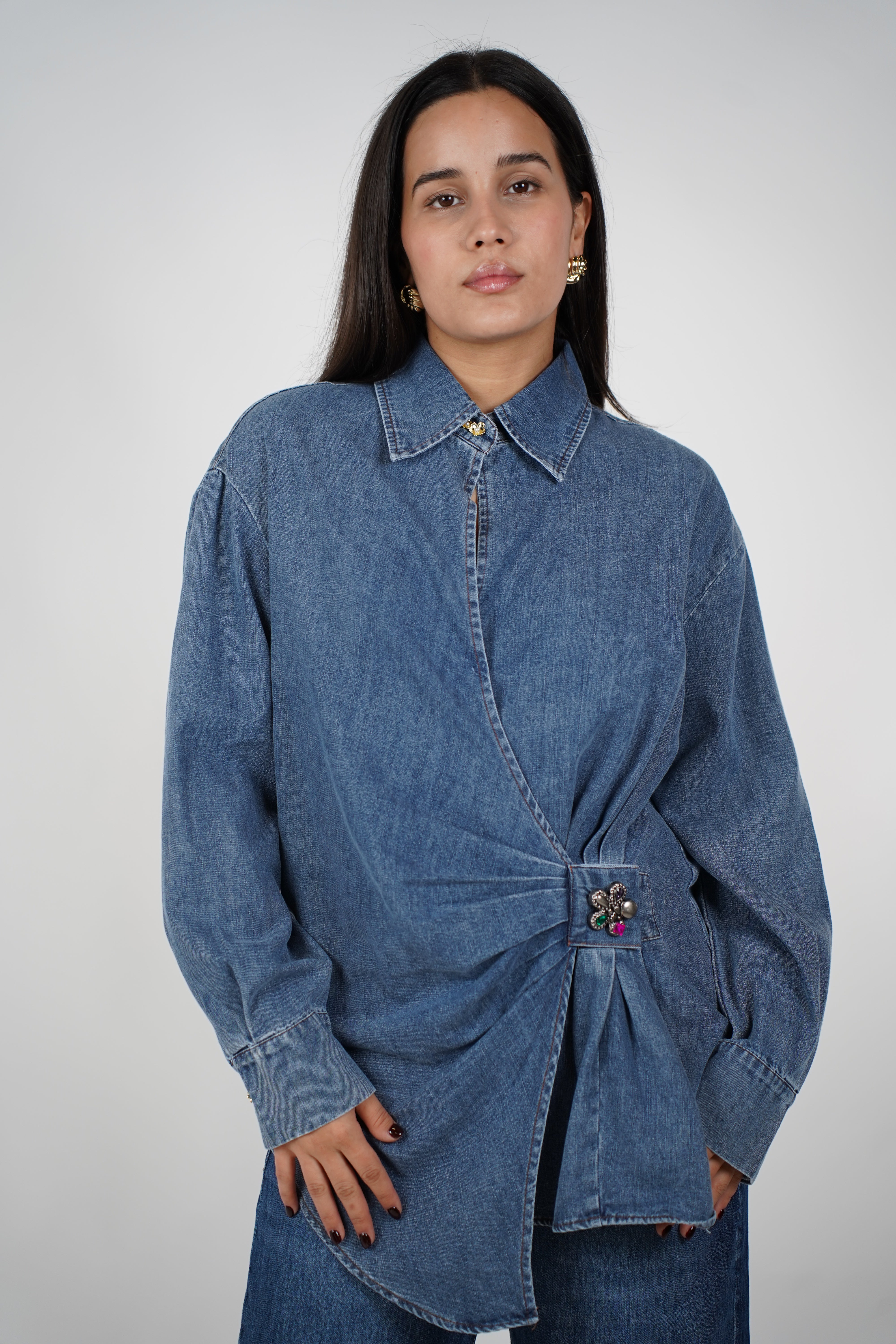 Lyna Denim Button Down – Structured with a Stylish Twist