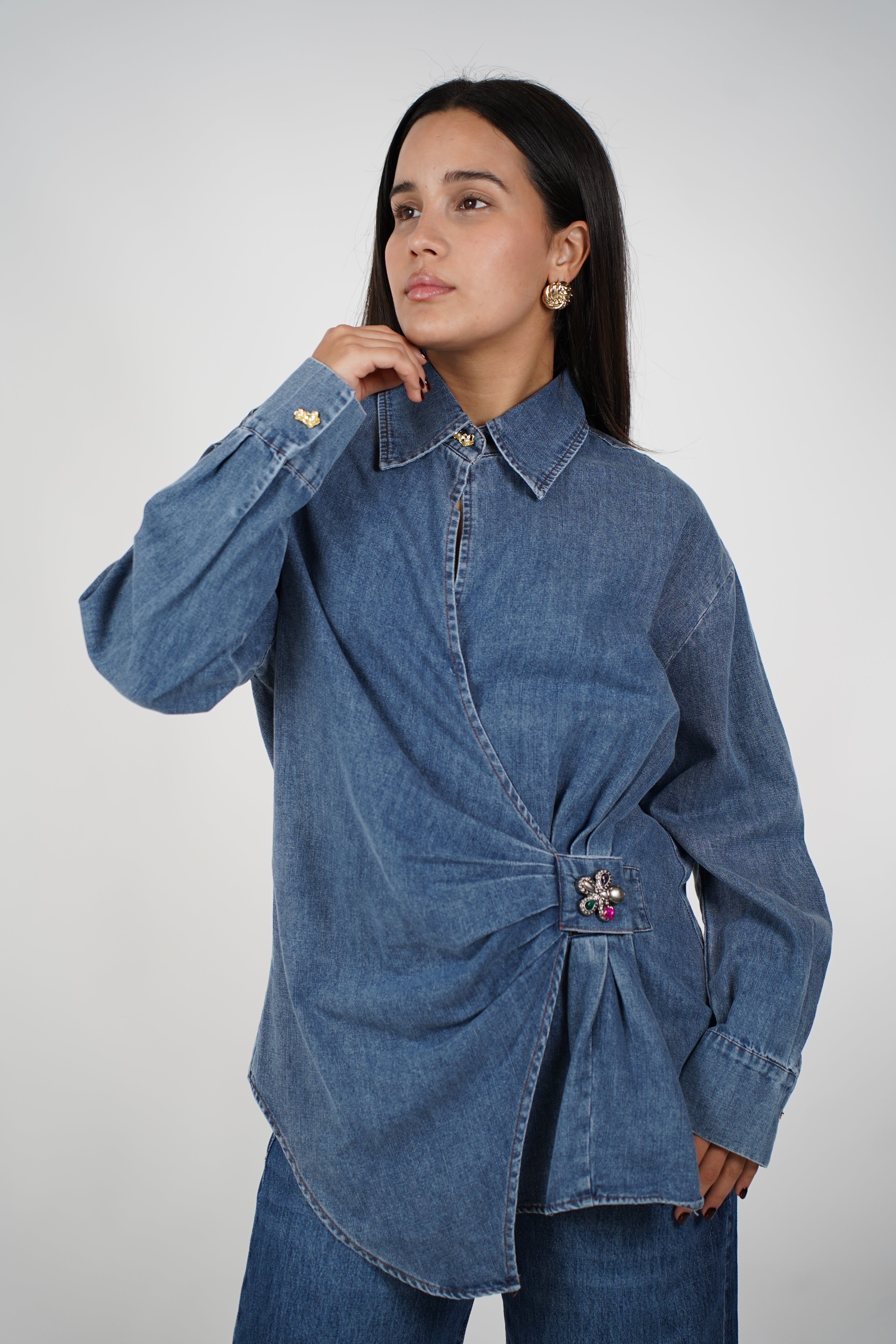 Lyna Denim Button Down – Structured with a Stylish Twist