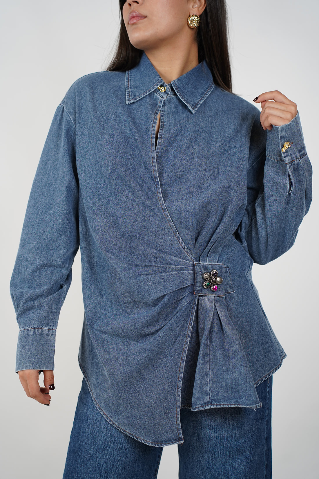 Lyna Denim Button Down – Structured with a Stylish Twist
