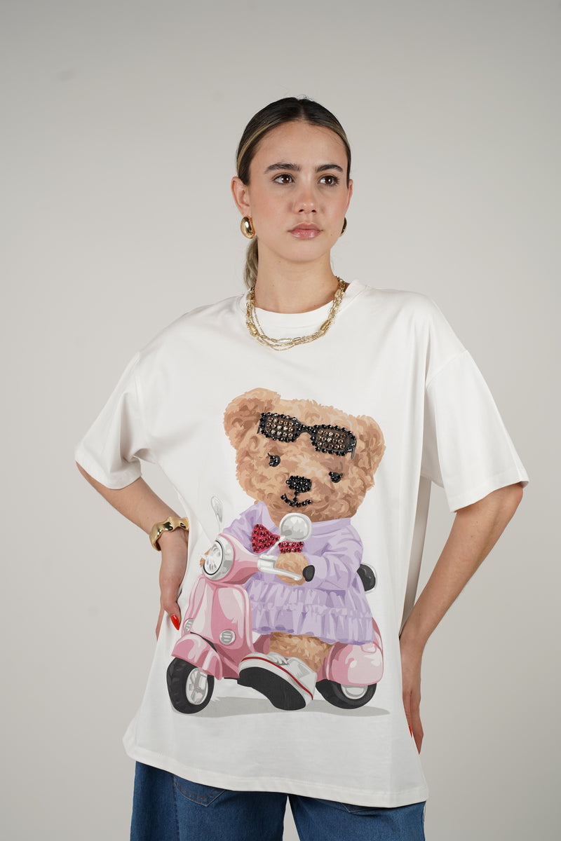 Xani Bear Top – Playful Graphic Tee with Sparkling Detail