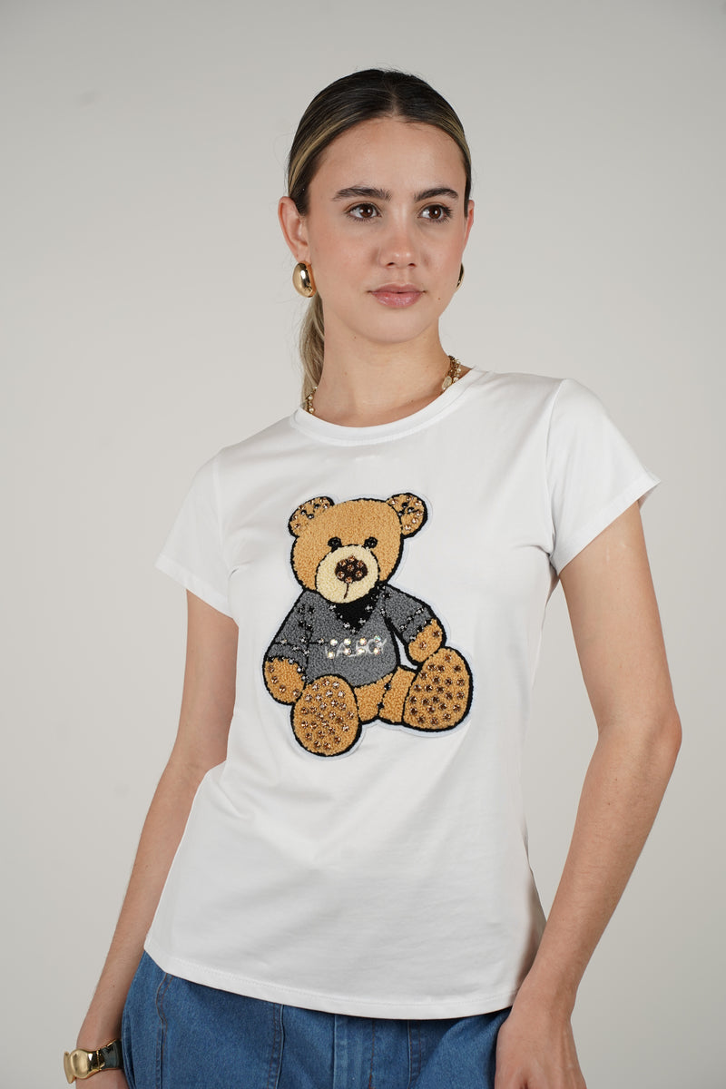Dune Bear Sequin Graphic Tee – Playful, Whimsical, One-Size Charm