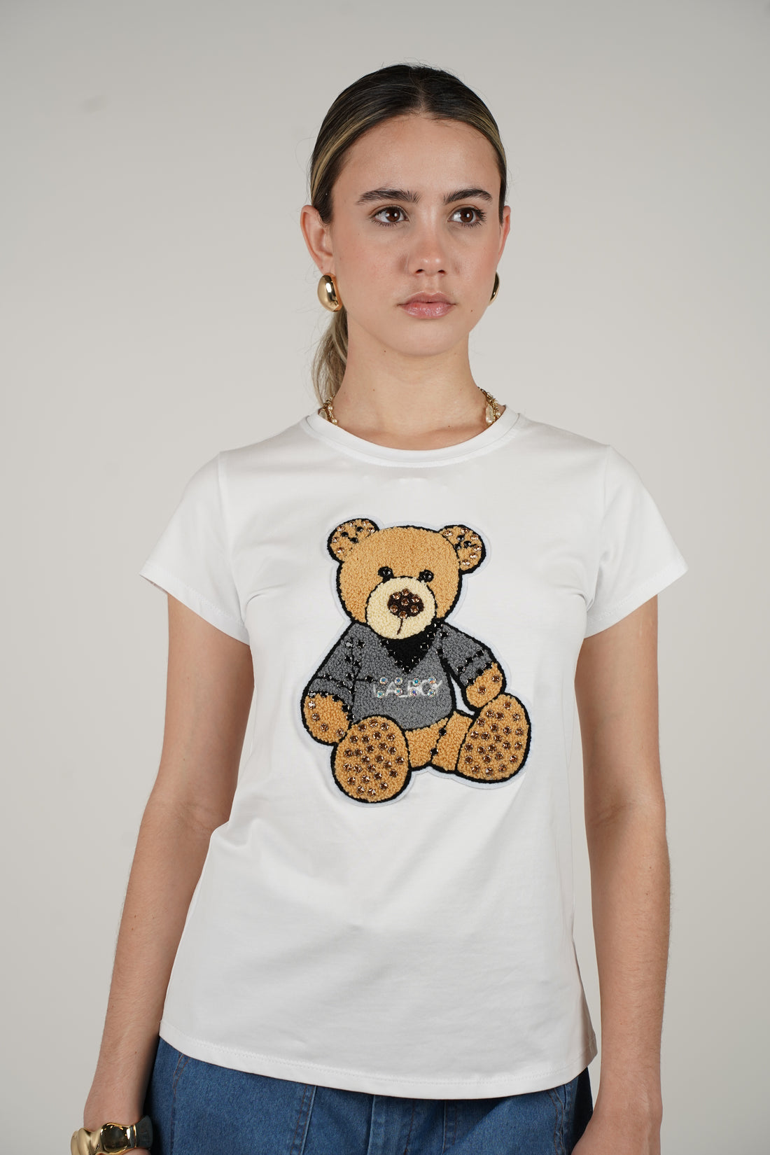 Dune Bear Sequin Graphic Tee – Playful, Whimsical, One-Size Charm