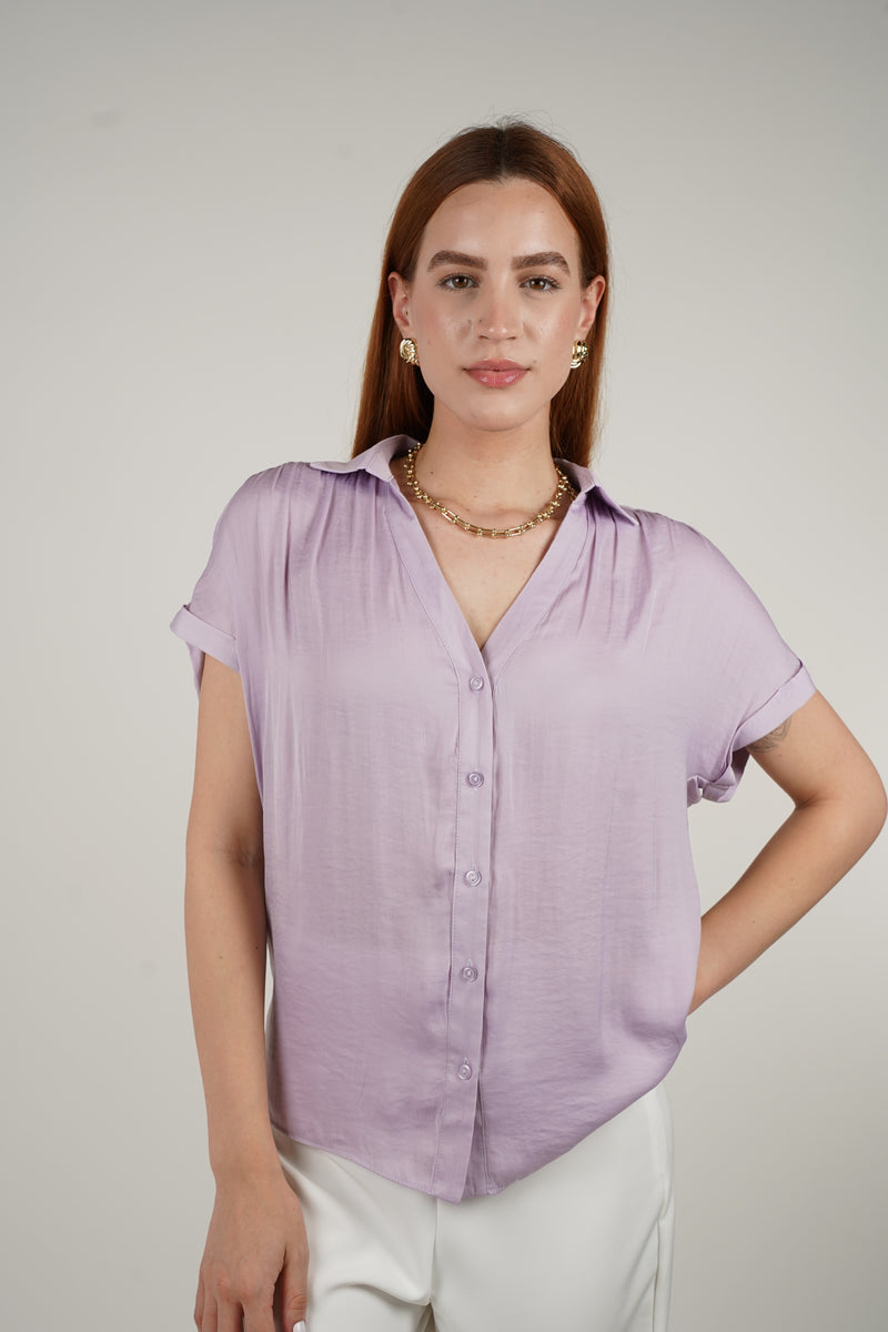 Mavi Flaca Top – Soft Button-Up in Lilac