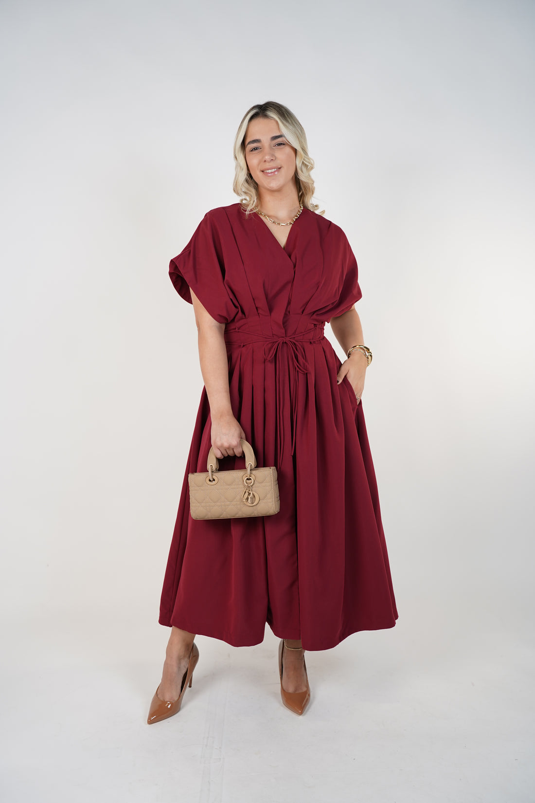 Elarose Maxi Dress – Flowing Tie-Waist Elegance with Soft Draping