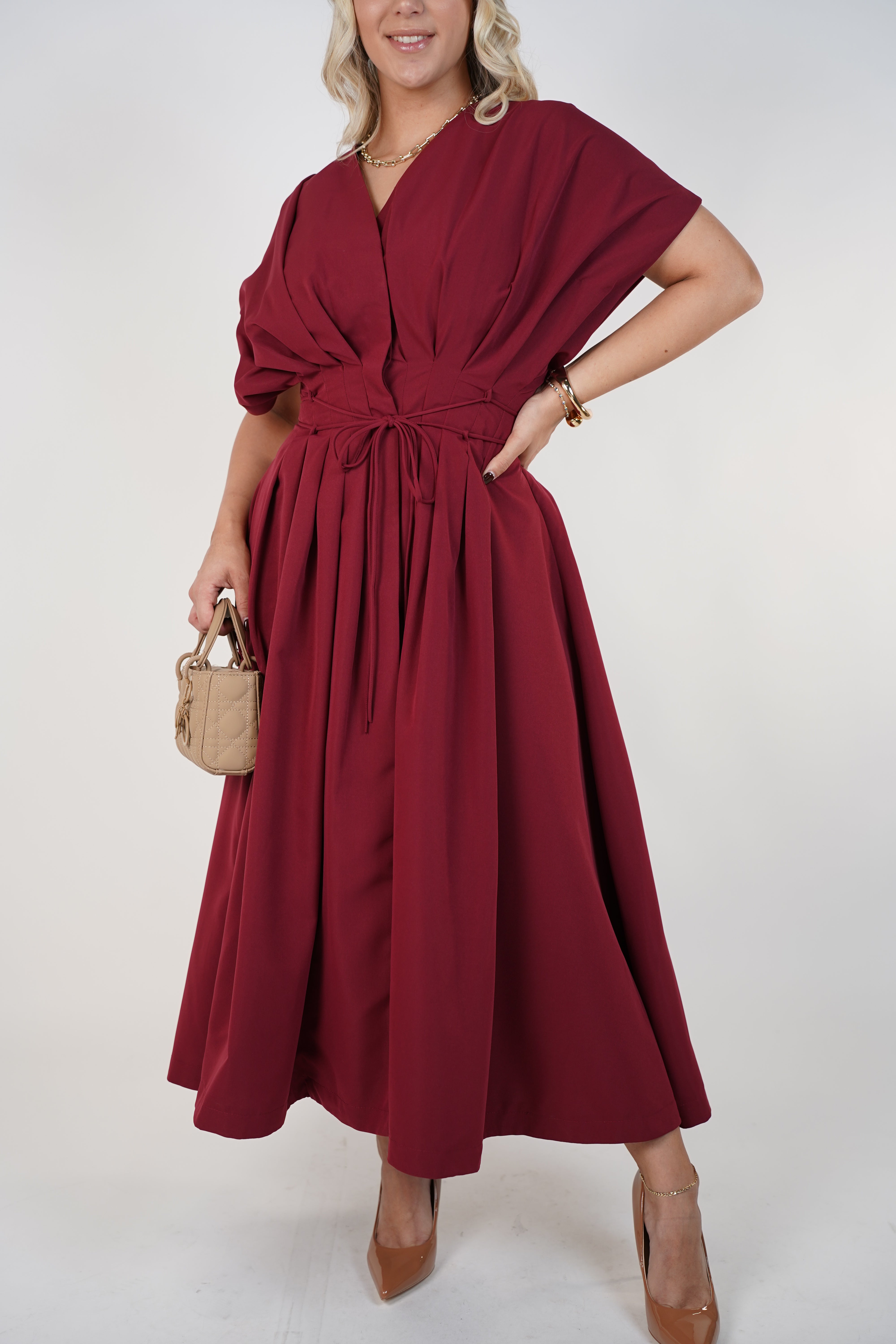 Elarose Maxi Dress – Flowing Tie-Waist Elegance with Soft Draping