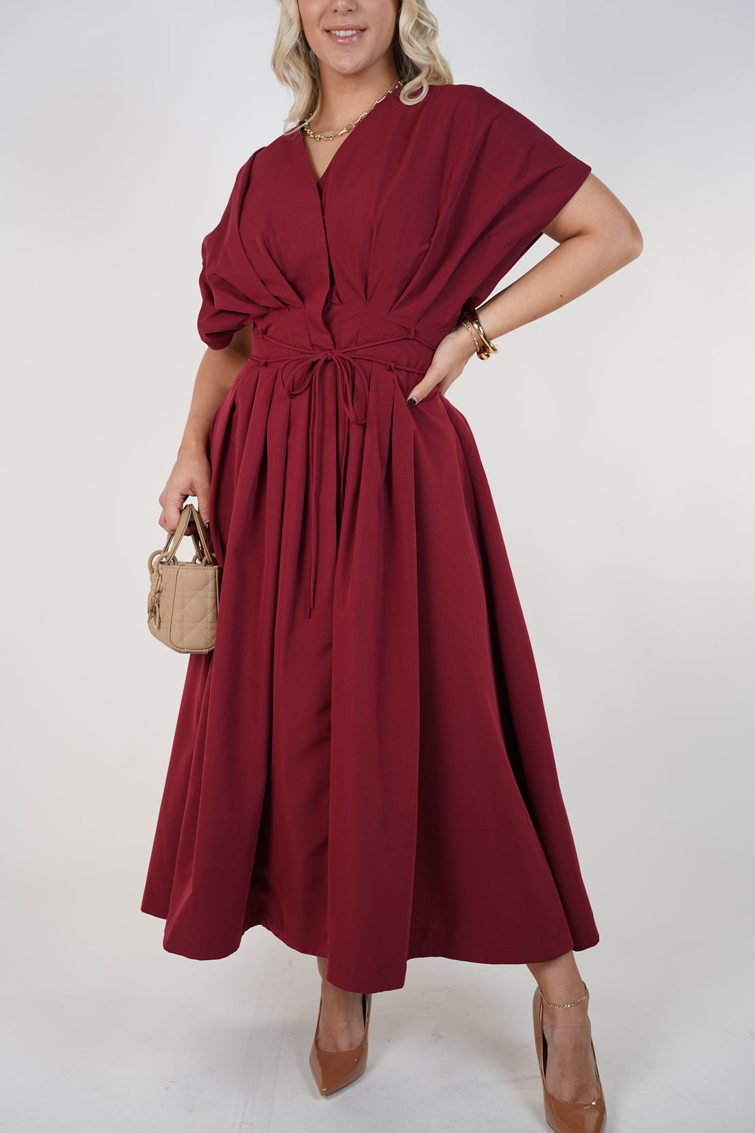 Elarose Maxi Dress – Flowing Tie-Waist Elegance with Soft Draping