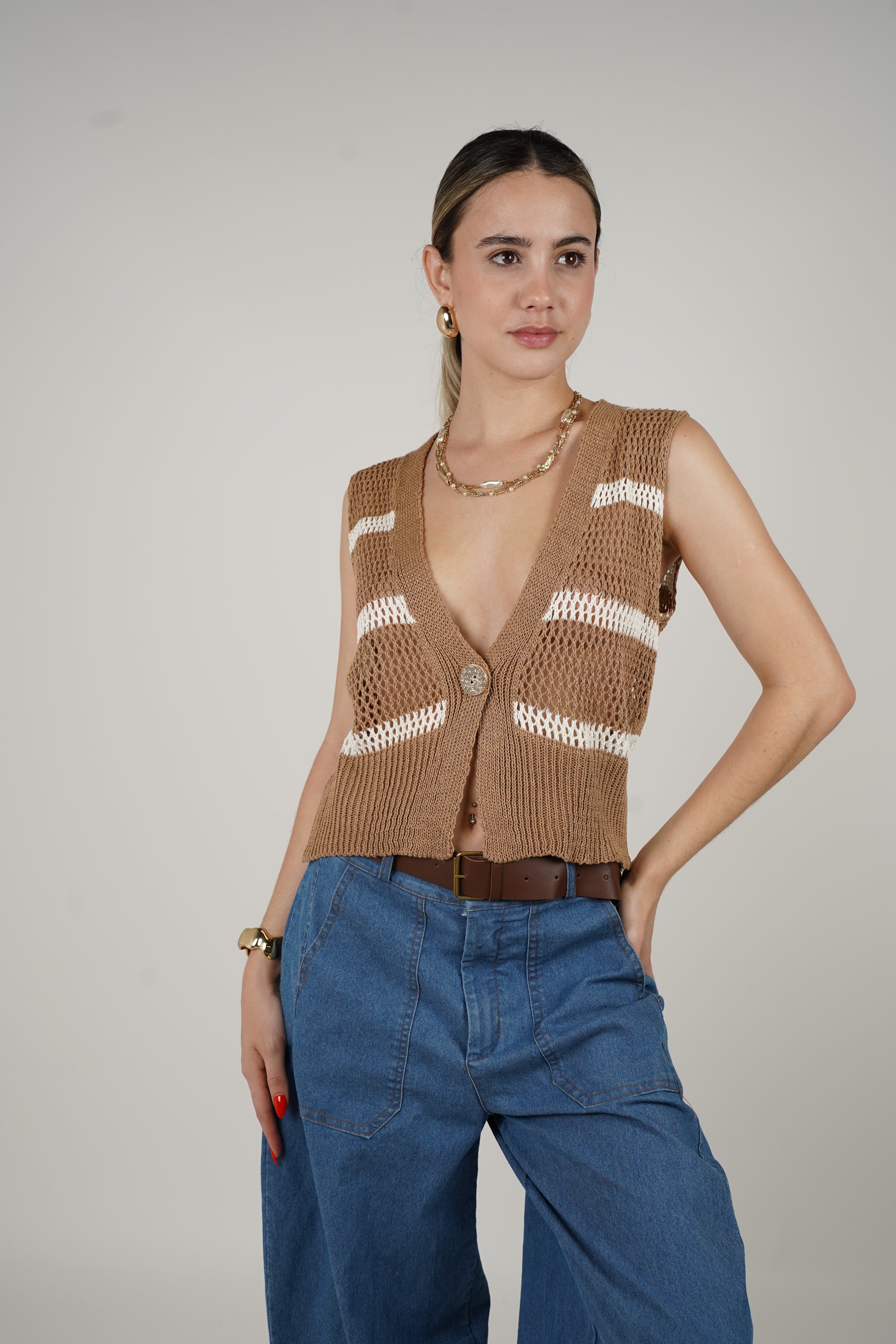 Demi Striped Crochet Vest – One Size, Multi-Color Options