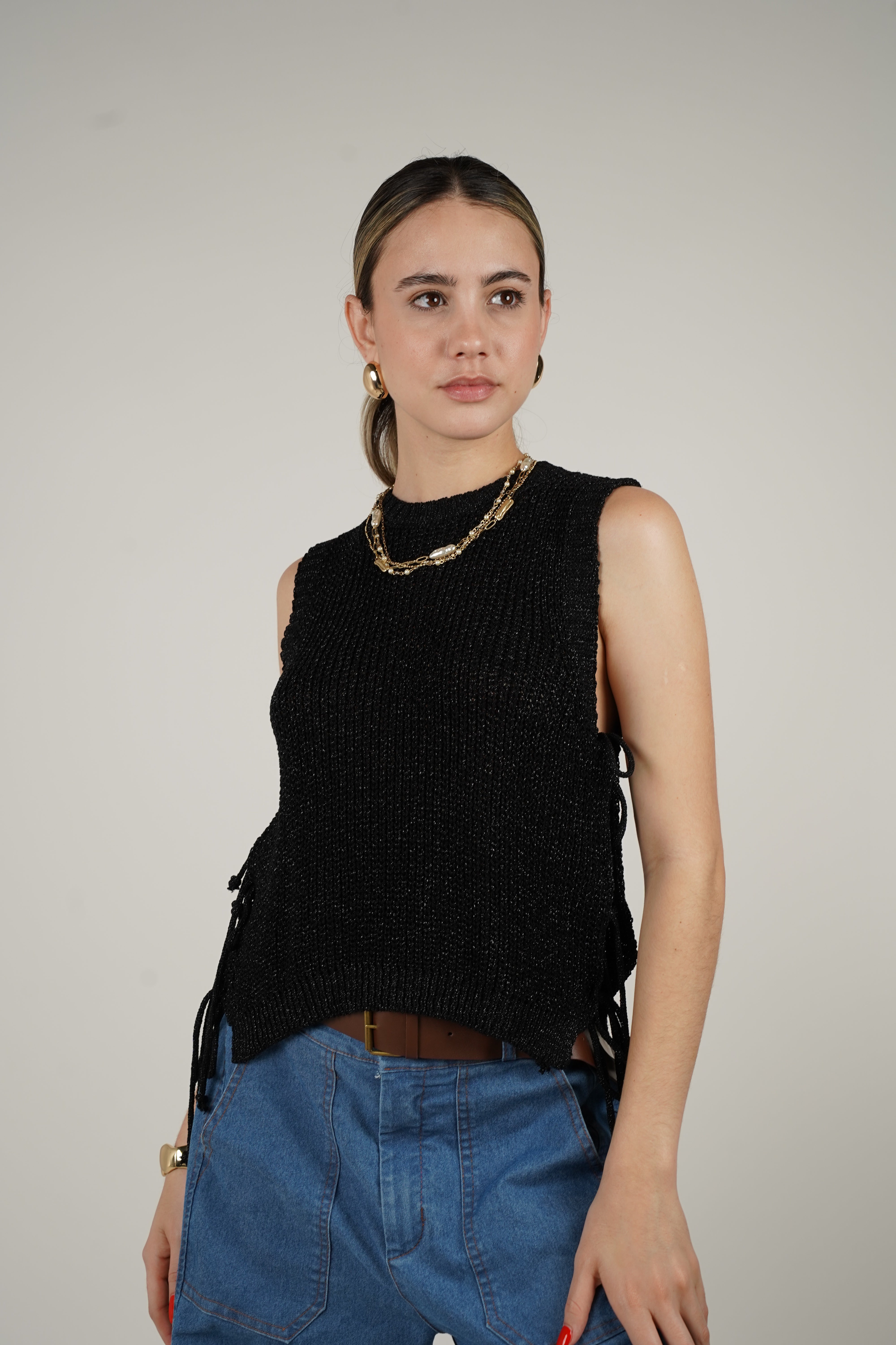 Lurex Top – Shimmer Knit Sleeveless Statement