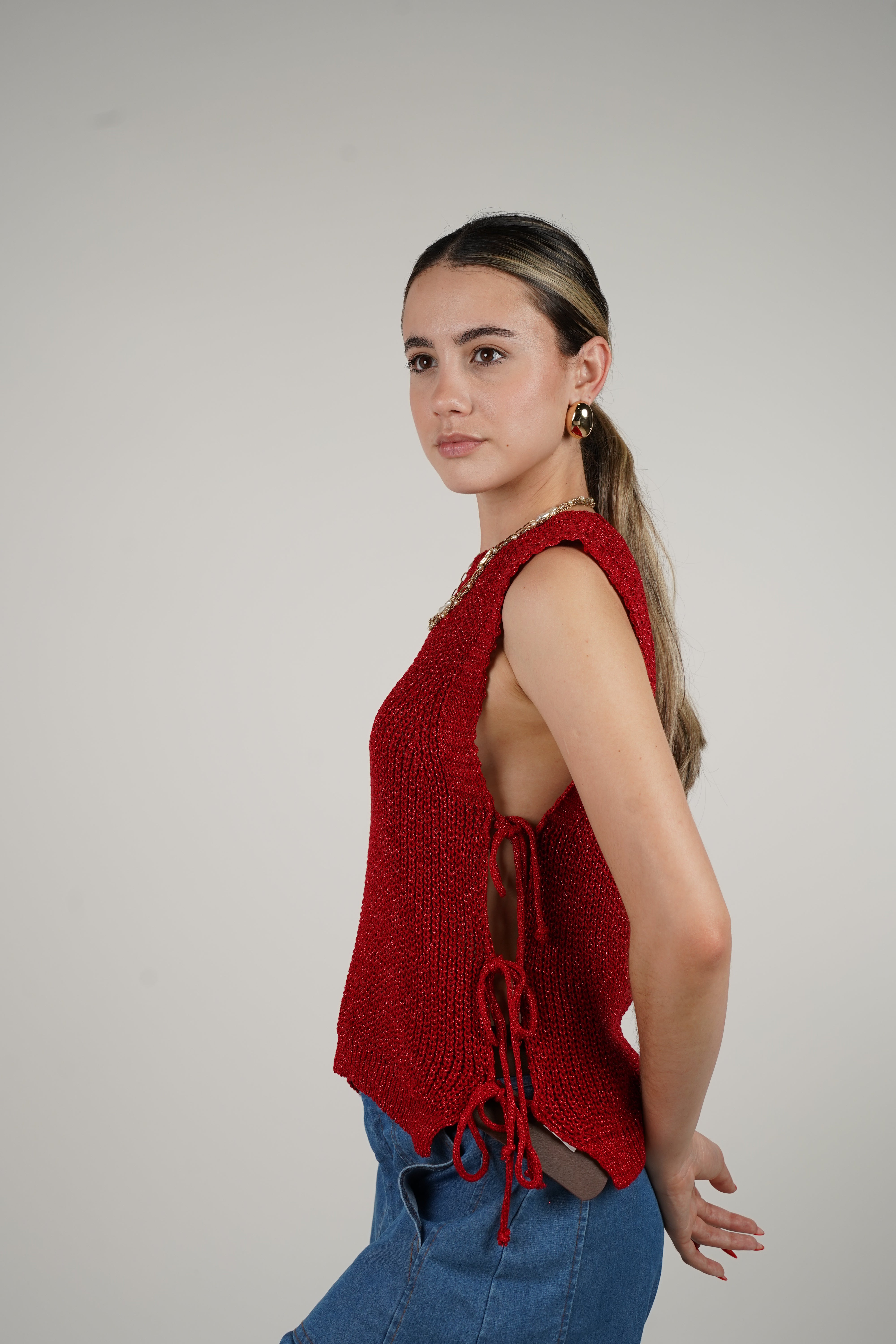 Lurex Top – Shimmer Knit Sleeveless Statement