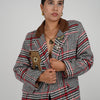 Plaid Bear Blazer – Statement Plaid Jacket with Bear & Bee Embroidery