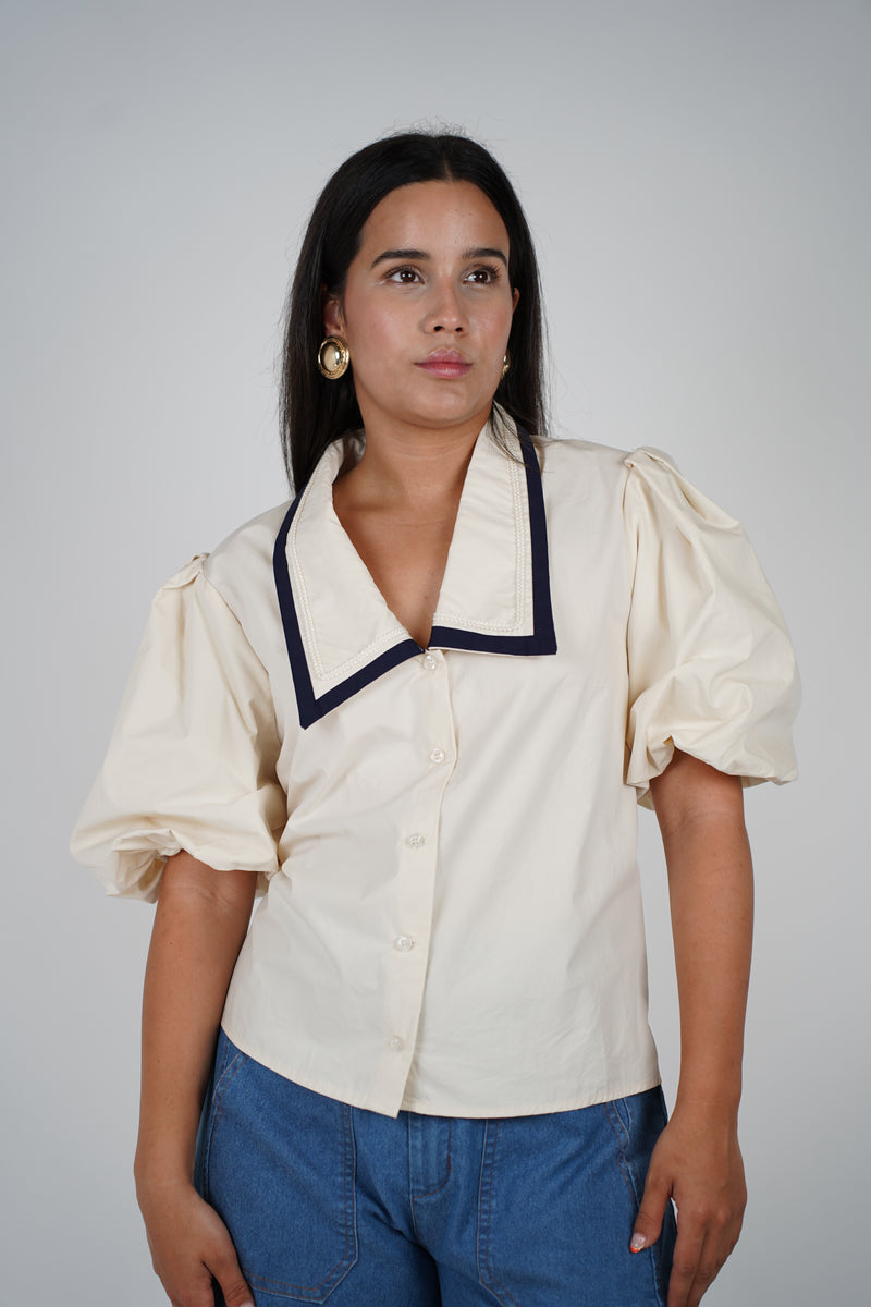 Reign Puff Sleeve Sailor Blouse – Vintage Prep Meets Parisian Chic
