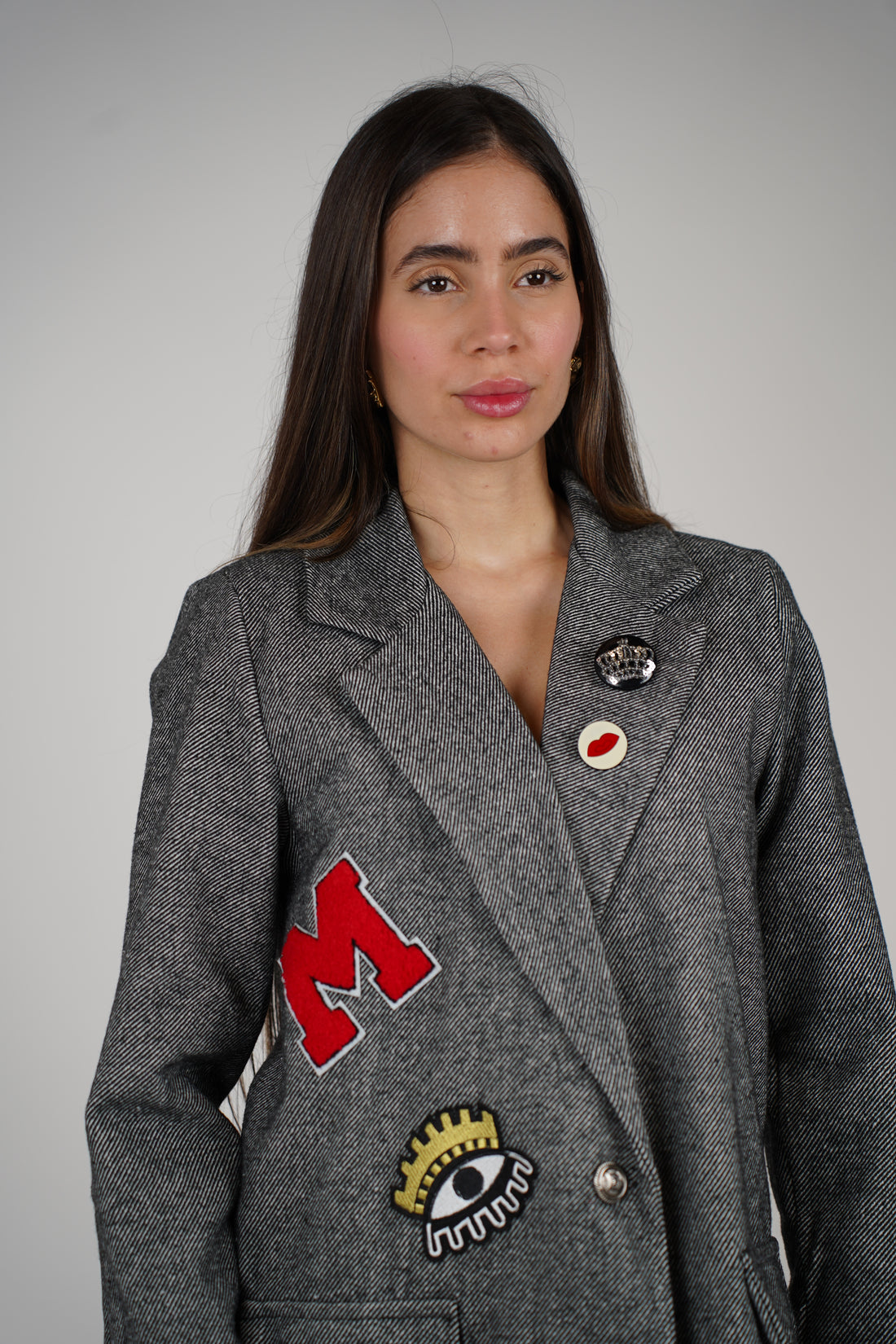 Plaid Bear Blazer – Embroidered Charcoal Herringbone Blazer