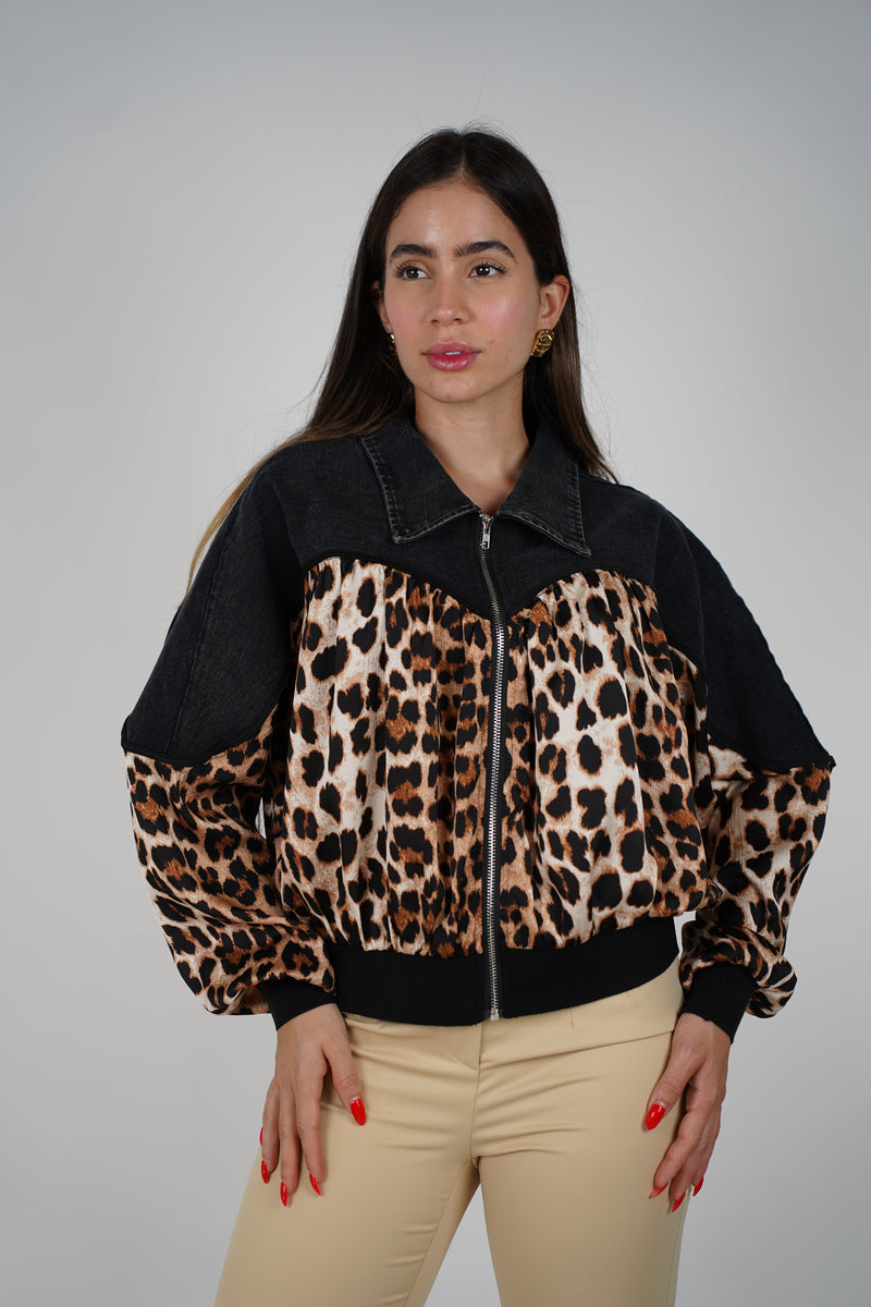 Chita Jacket – Leopard Print Meets Denim Edge