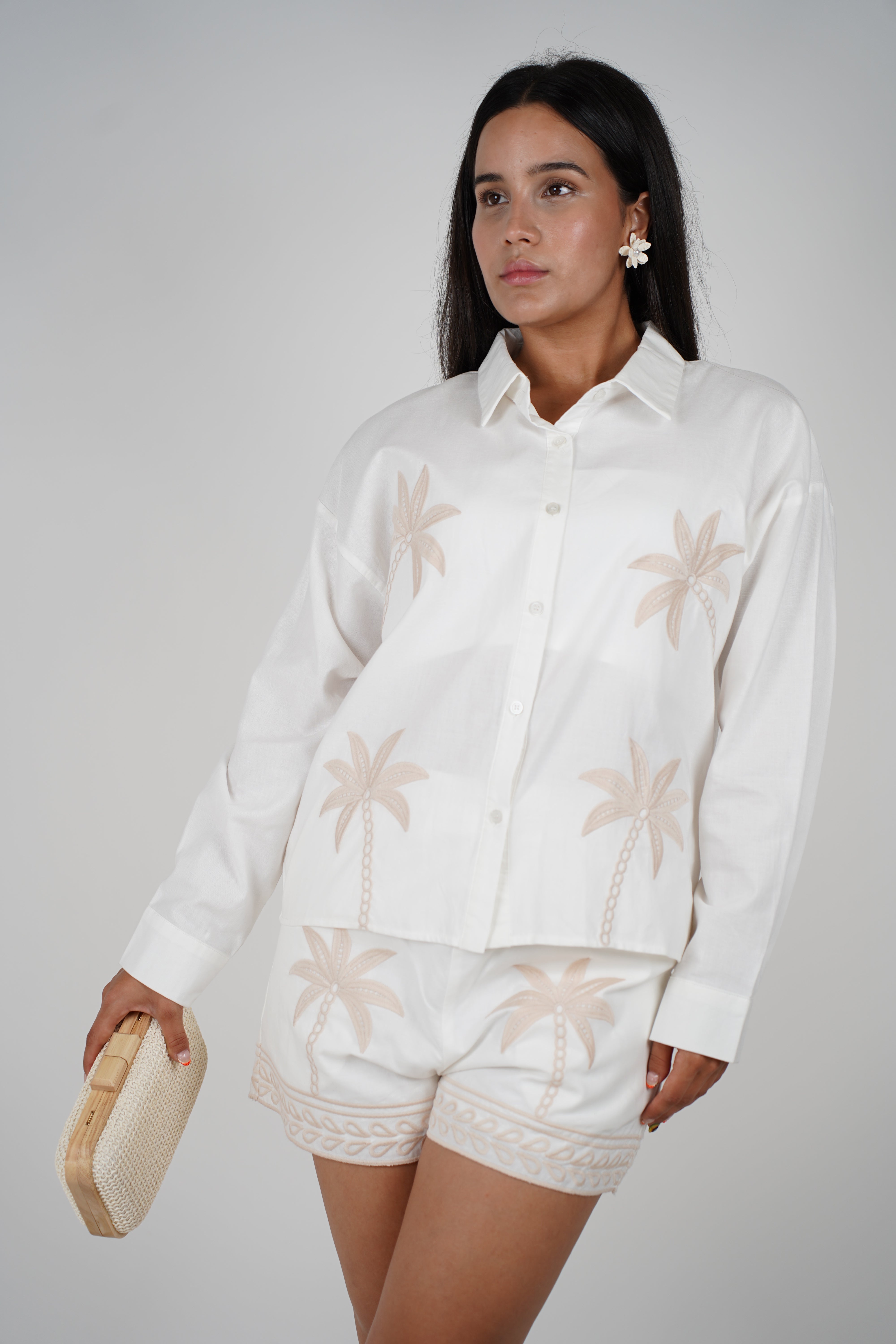 Kael Embroidered Set – Palm Detailing in Cream