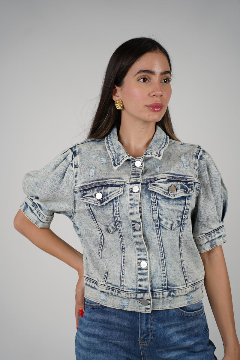 Yadira Jean Jacket – Puff Sleeve Denim with Vintage Edge