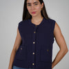 Zhoe Sweater Vest – Navy Knit with Gold Button Detail