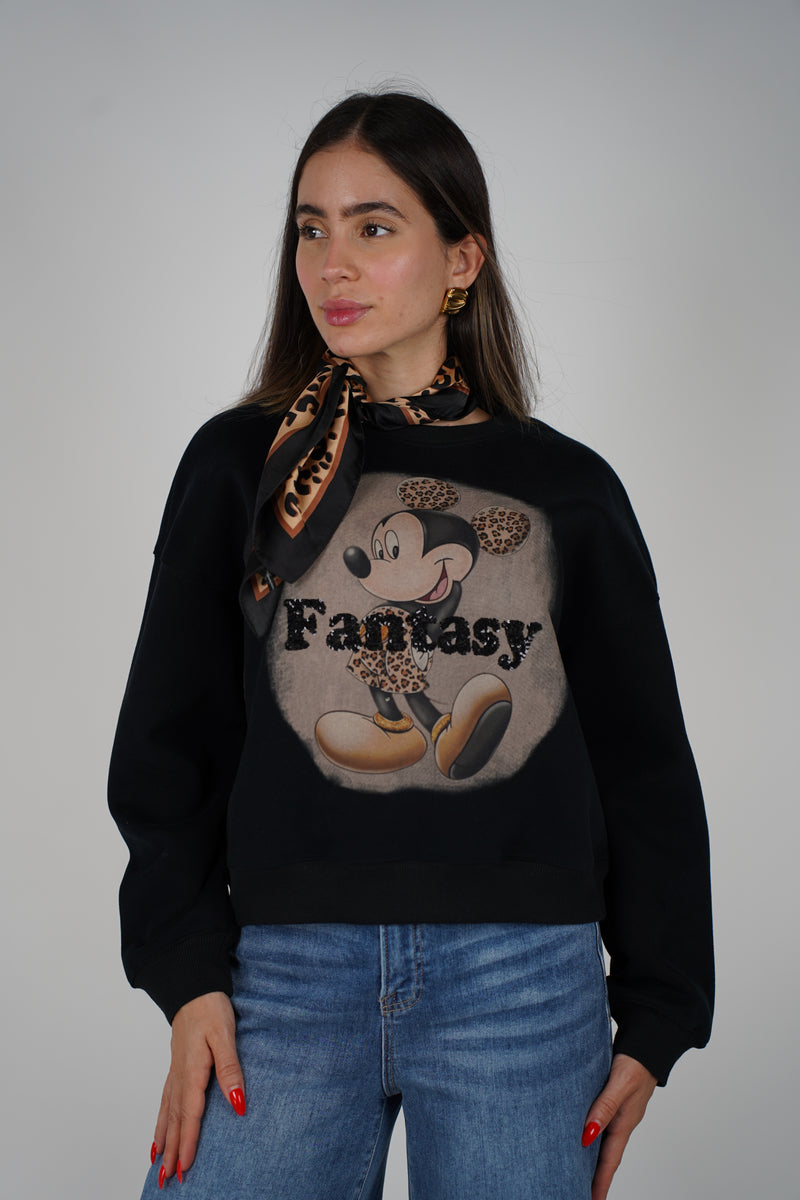 Cropped Fantasy Mickey – Playful Leopard Graphic Sweatshirt