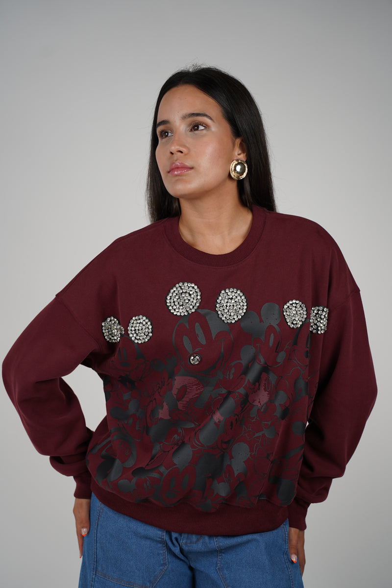 Mickey Clubhouse Sweater – Burgundy Sparkle Meets Classic Fun