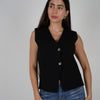 Selena Vest – Minimalist Knit in Cream with Gold Buttons