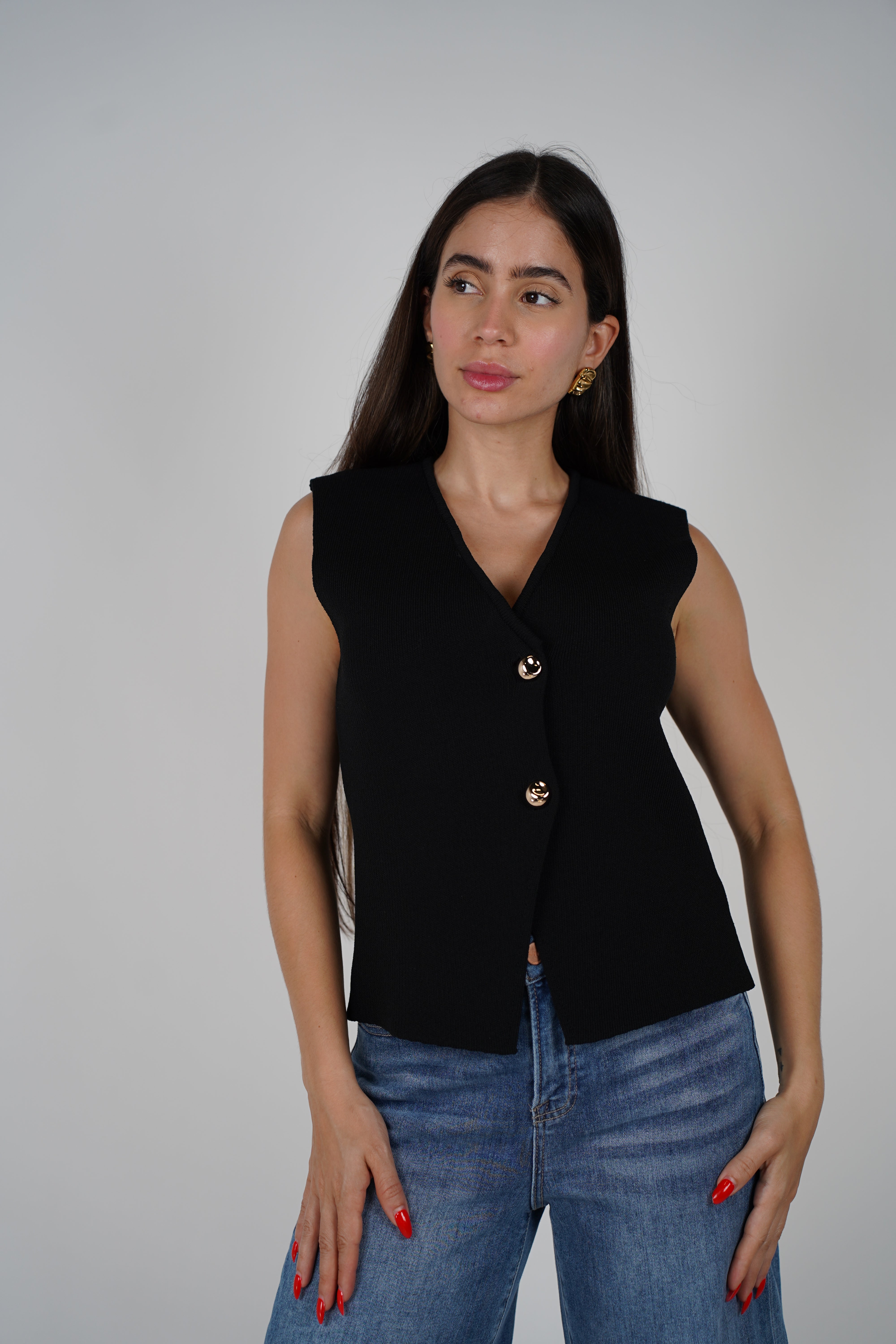 Selena Vest – Minimalist Knit in Cream with Gold Buttons