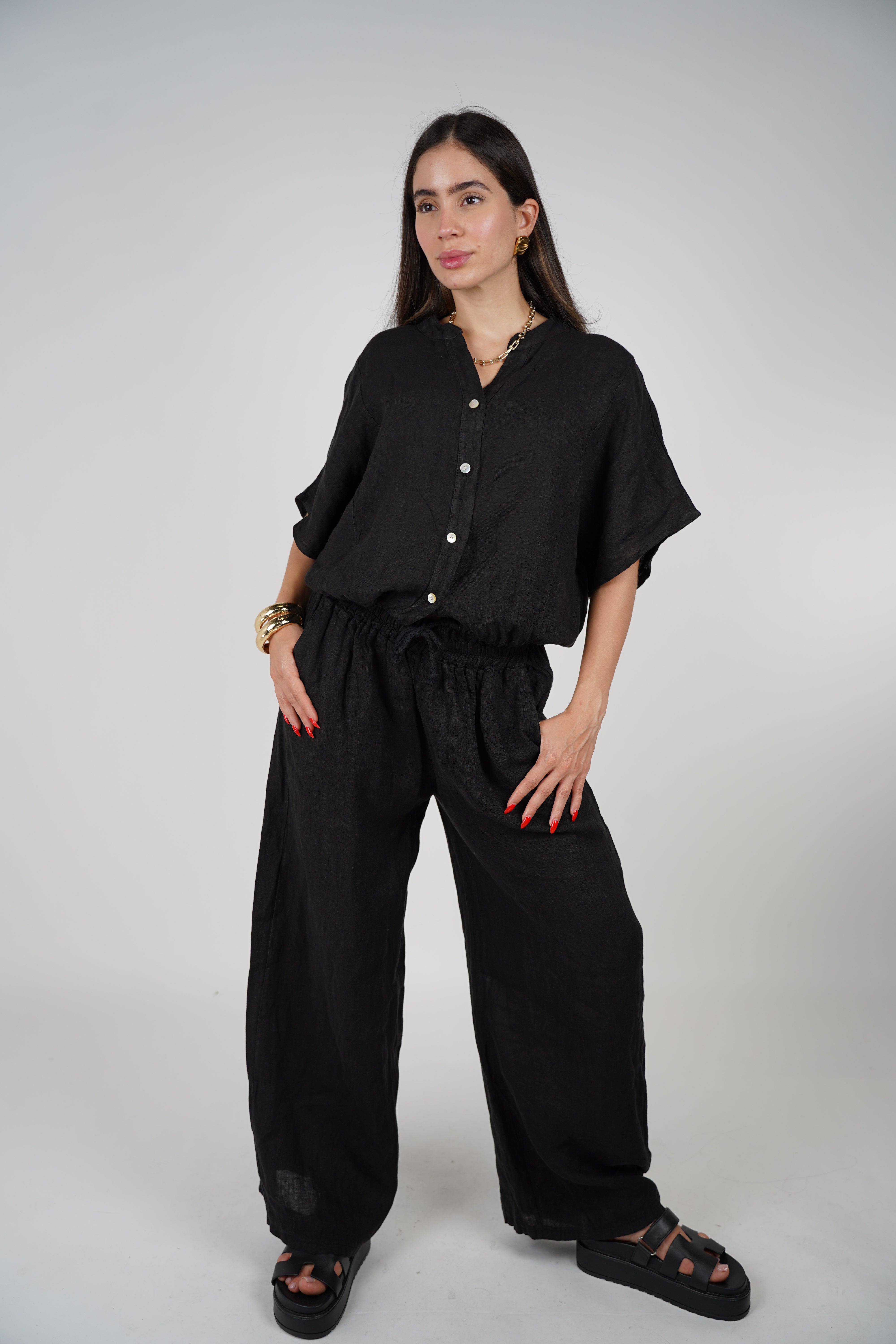 Zayana Linen Pants – Relaxed Black Wide-Leg Comfort