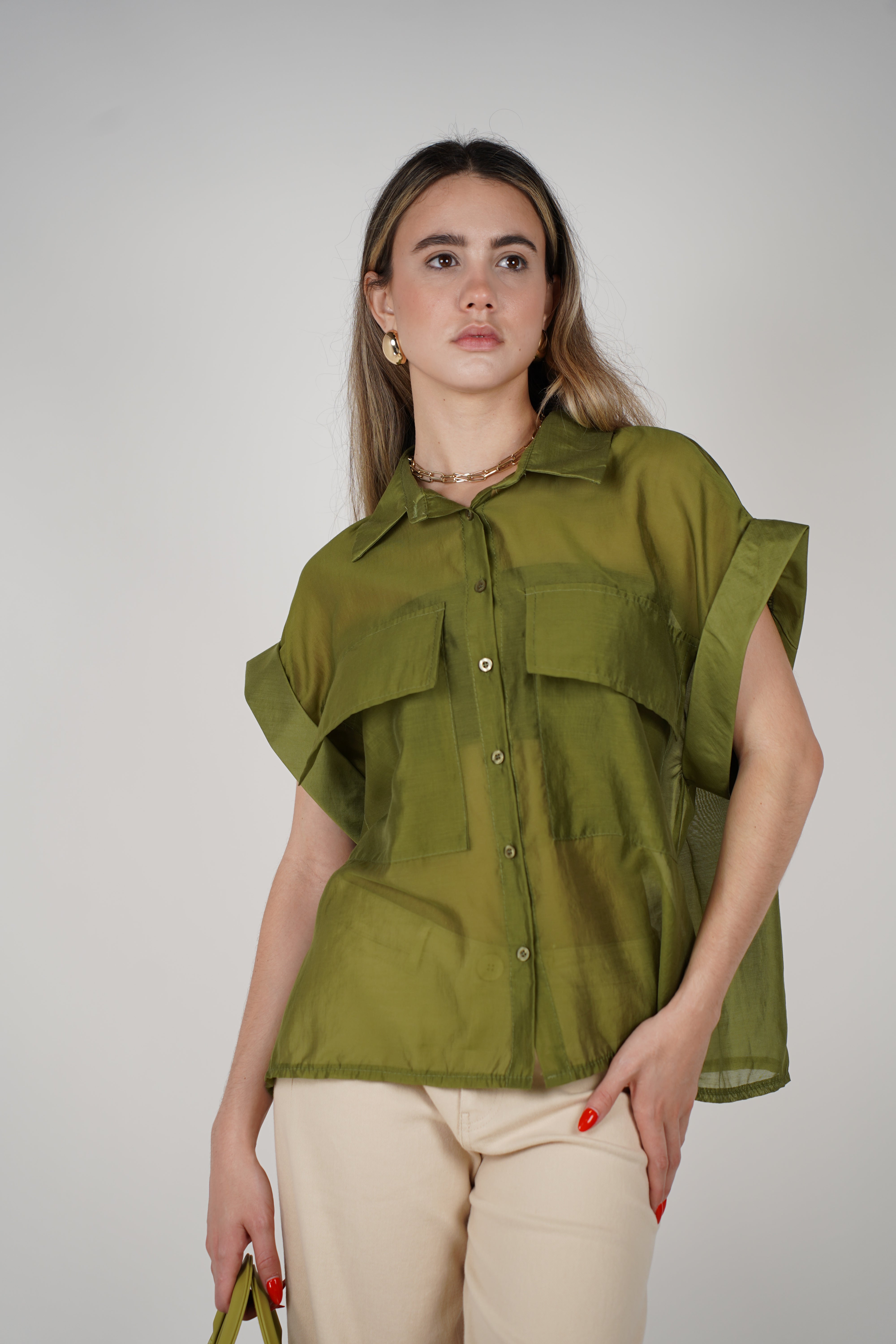 Talira Pockets Button Down – Lightweight Sheer Black Blouse