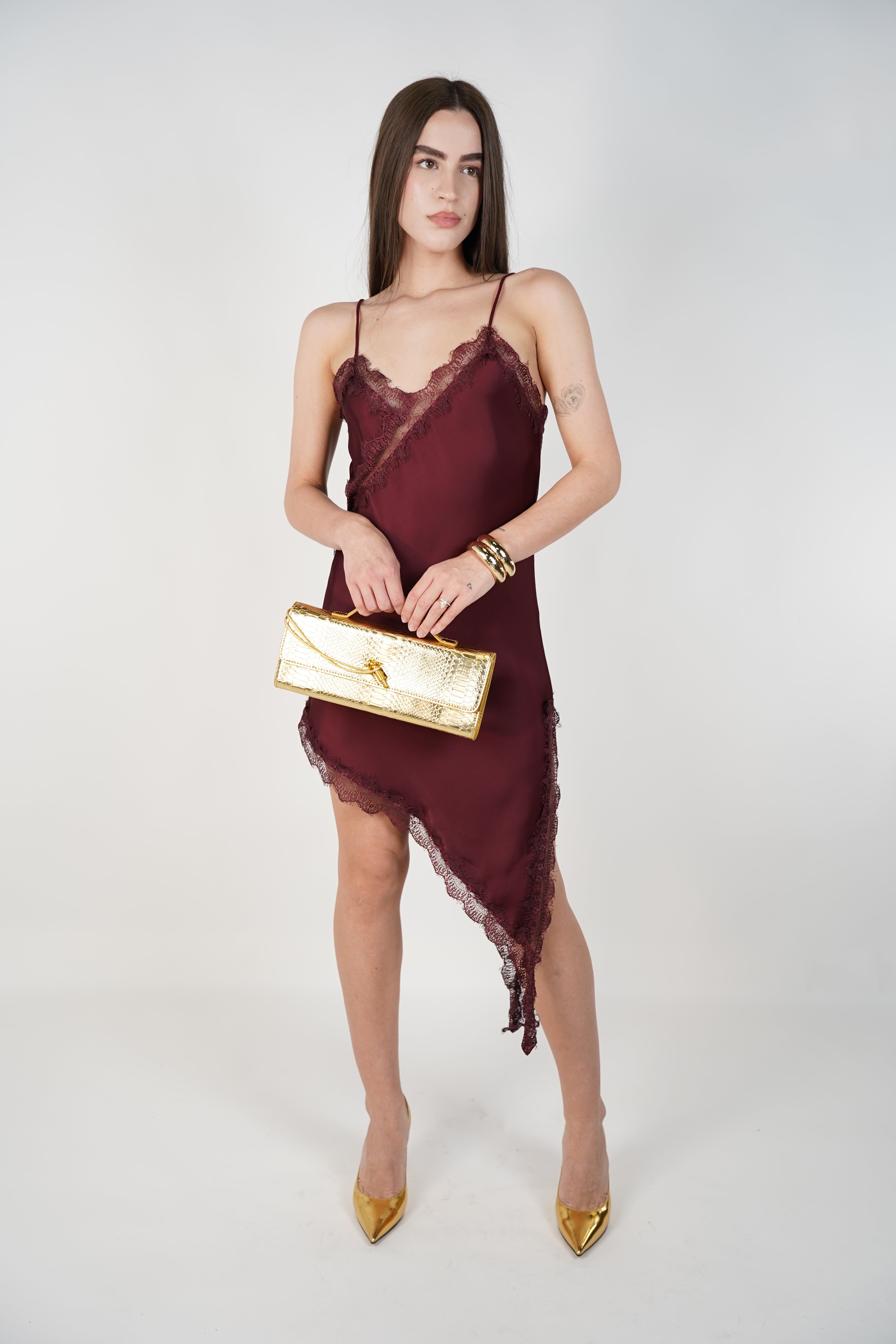 Janelle Satin Mini Dress – Asymmetrical Lace Slip Silhouette